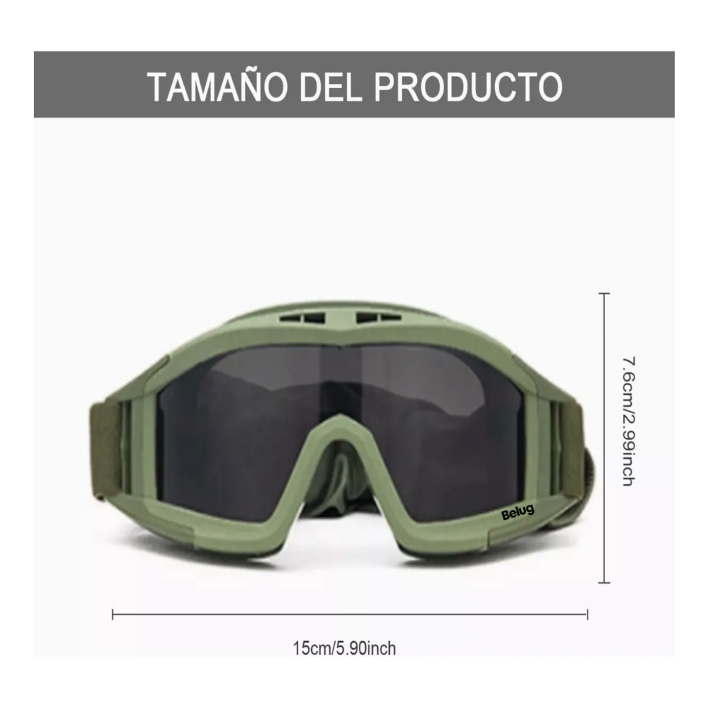 Foto 4 pulgar | Goggle Militar Táctico Lentes Gotcha Policía Careta Gafas Belug  Negro Con Verde Olivo