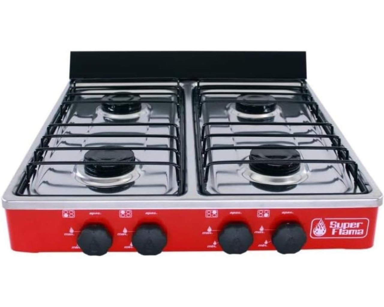 Estufa de Mesa Super Flama 4 Quemadores 4Q-R Roja