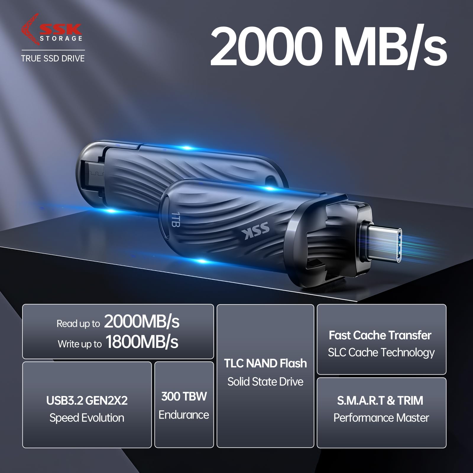 Foto 3 pulgar | Unidad Ssd Externa Ssk Usb-c 3.2 Gen2x2 De 1 Tb Hasta 2000 Mb/s - Venta Internacional.