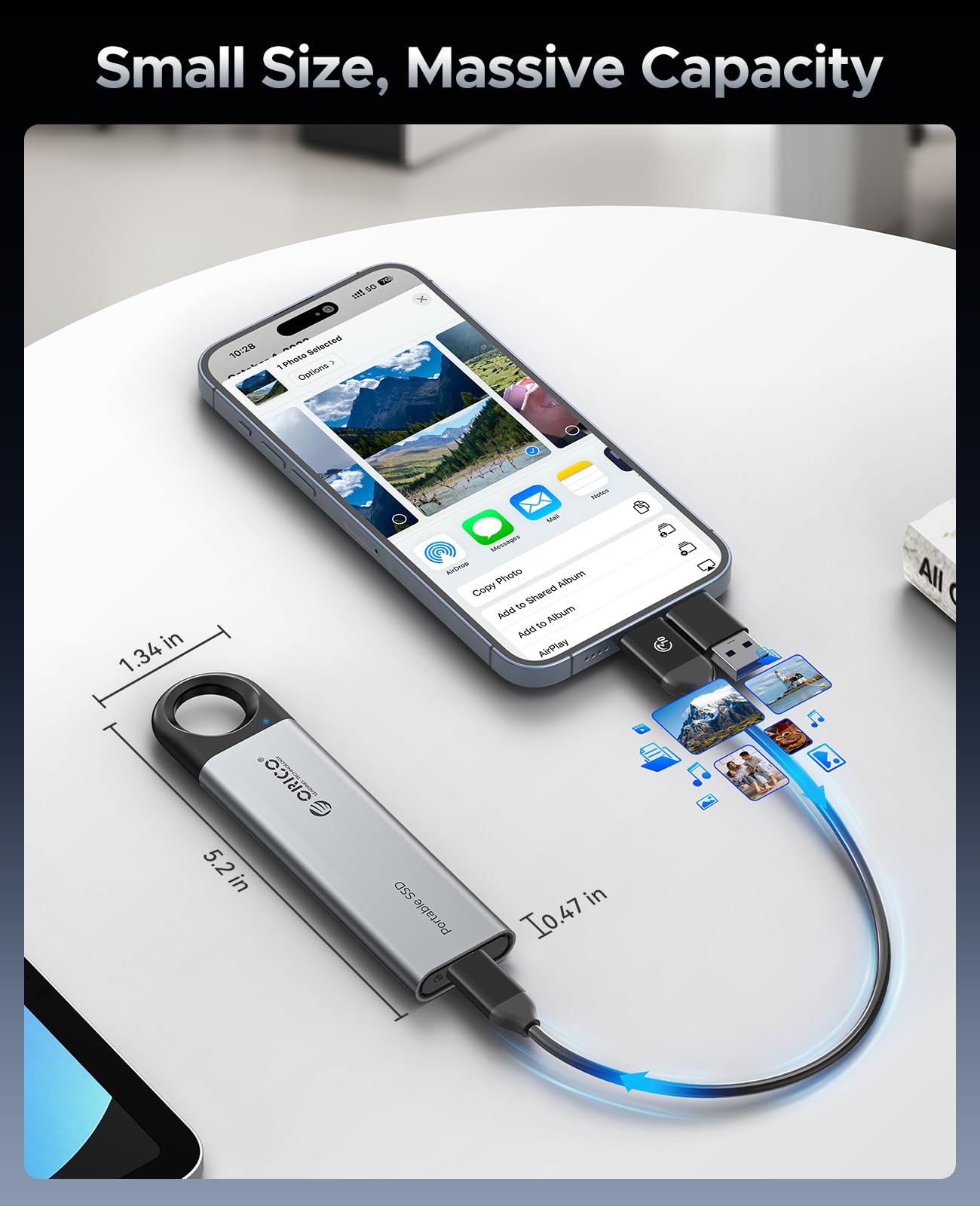 Foto 4 pulgar | Cable Usb C 2 En 1 Ssd Orico Externo De 1 Tb Hasta 1050 Mb/s - Venta Internacional.