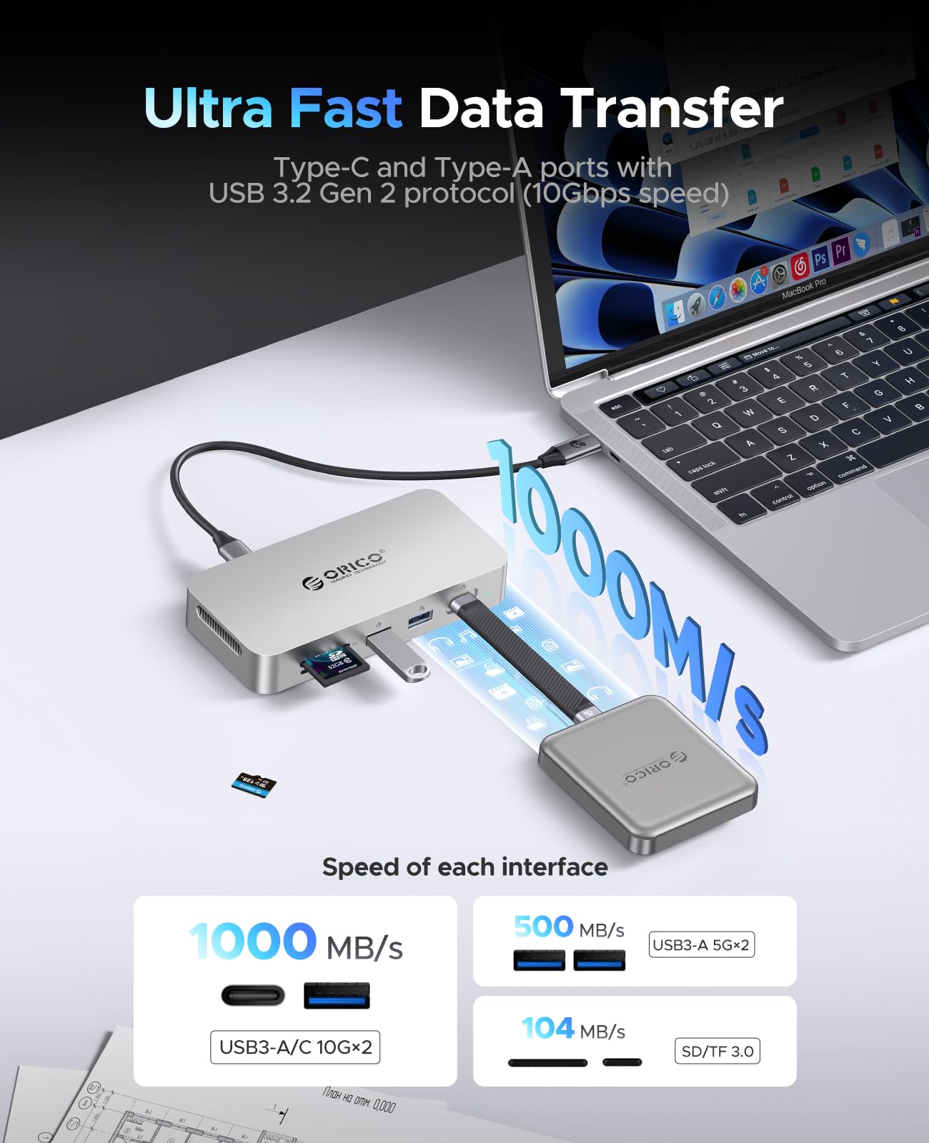 Foto 5 pulgar | Estación De Acoplamiento Ssd Externa Orico Sj10 De 1 Tb Con Hub 10 En 1 - Venta Internacional.
