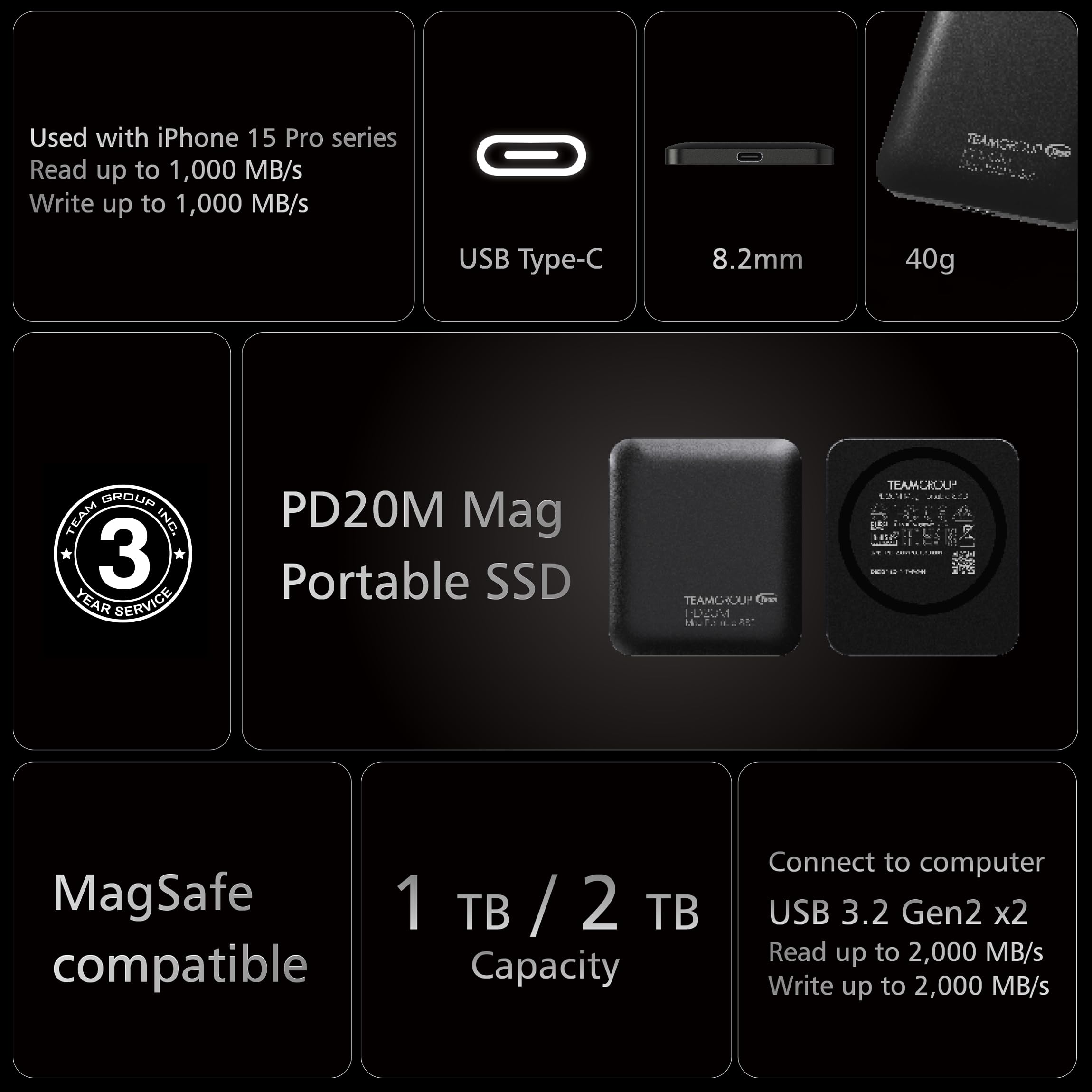 Foto 7 | Ssd Externo Teamgroup Pd20m Usb 3.2 Gen 2x2 Tipo C De 2 Tb - Venta Internacional.