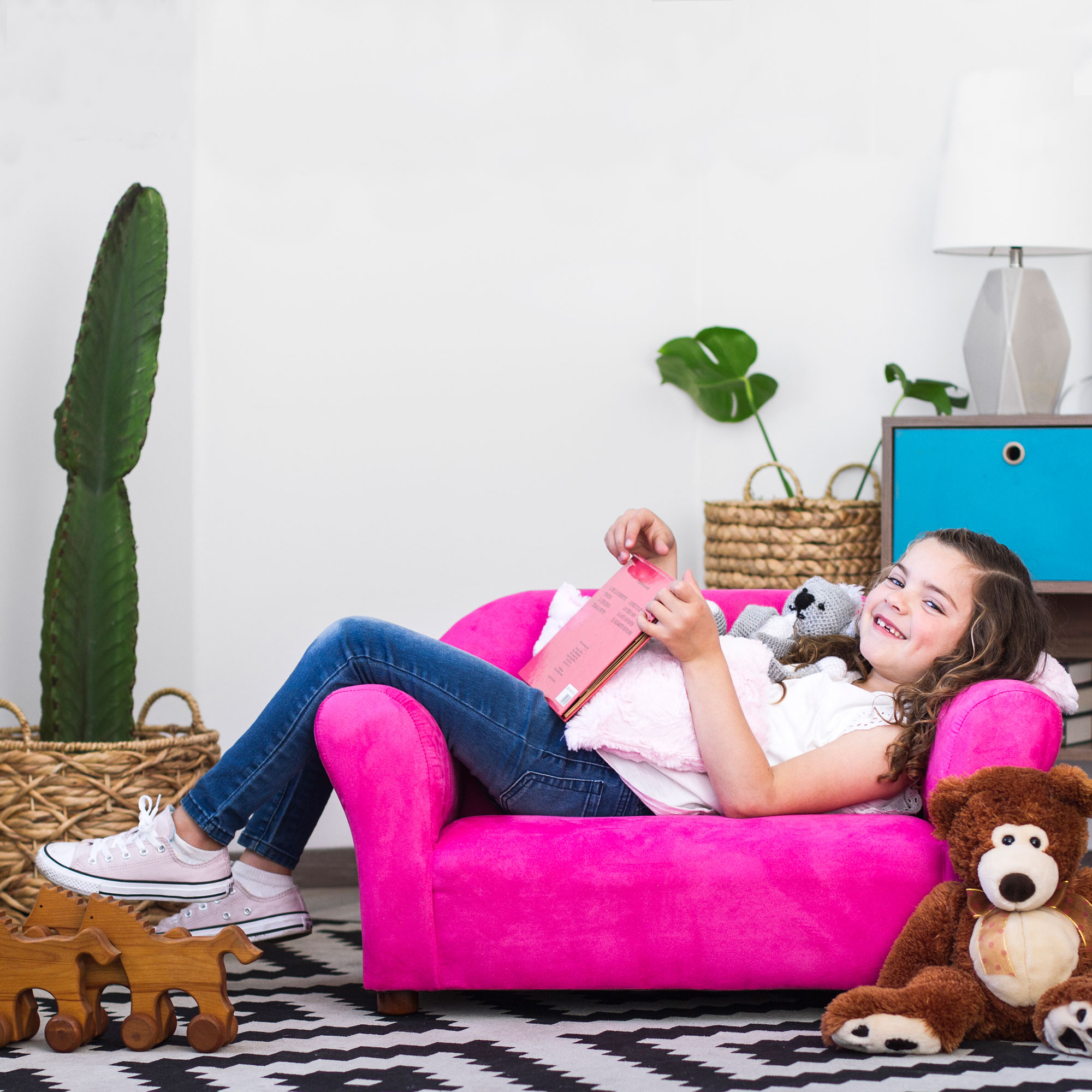 Foto 5 pulgar | Sofá Infantil Plush Rosa Microsuede con 3 Almohadas Stella