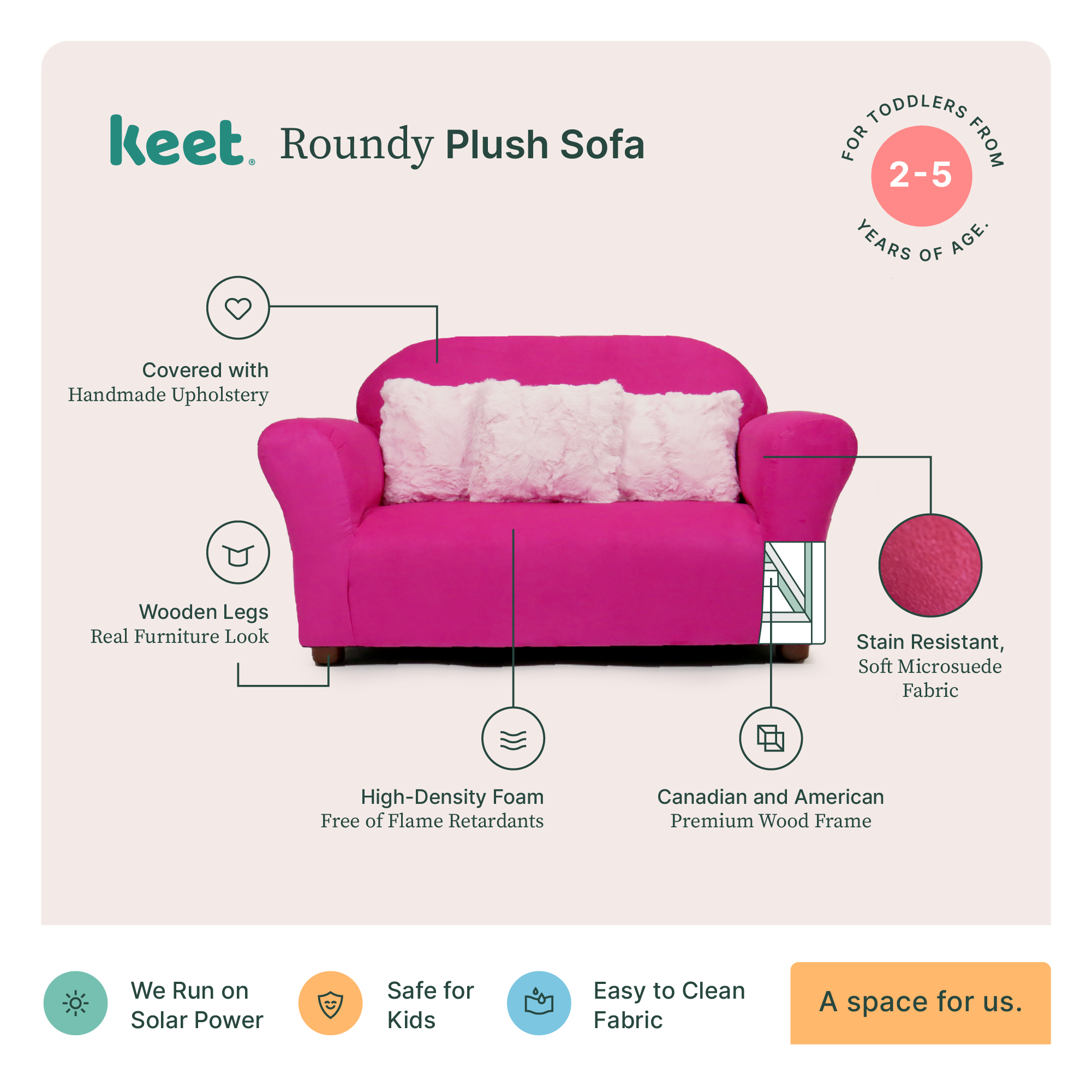 Foto 5 | Sofá Infantil Plush Rosa Microsuede con 3 Almohadas Stella