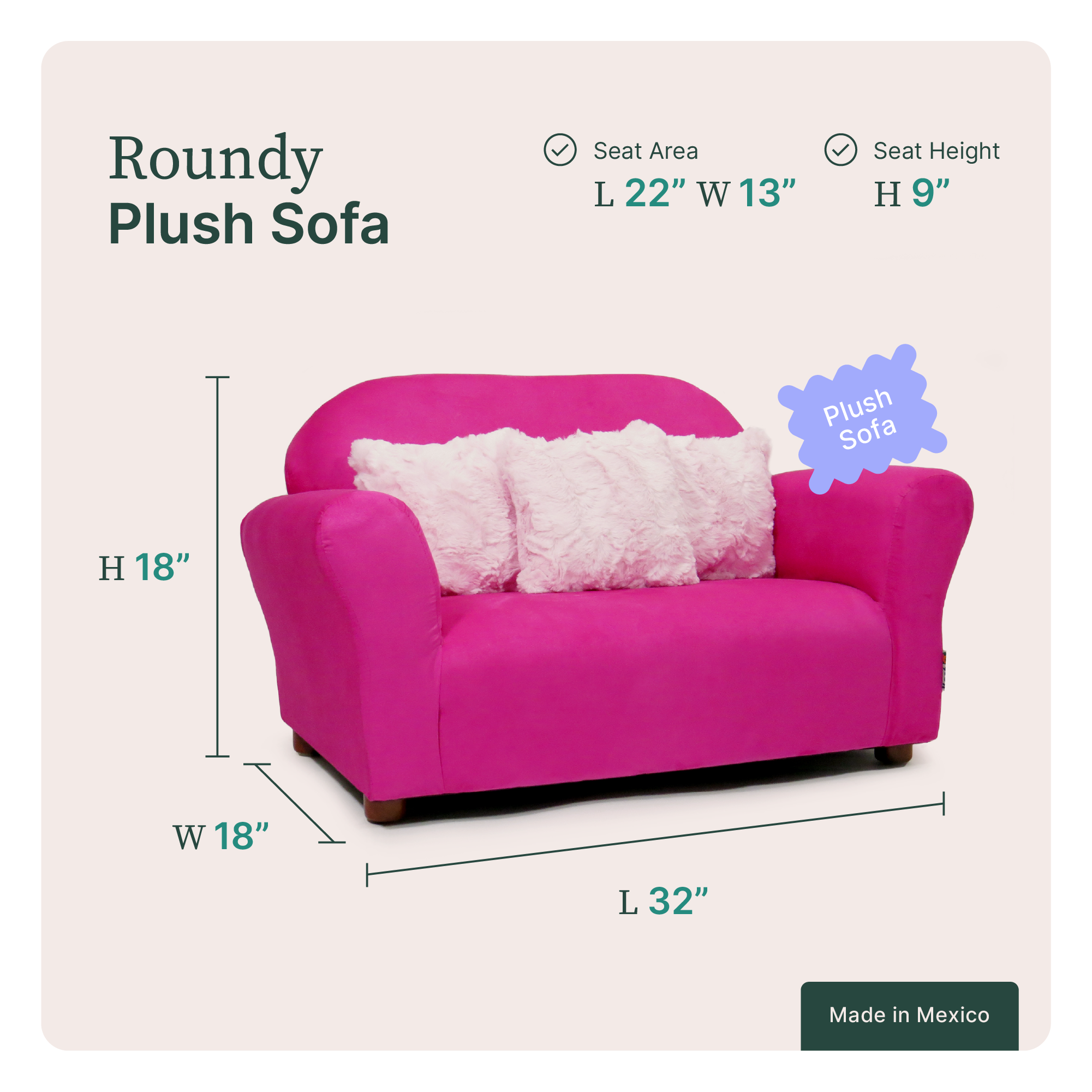 Foto 7 pulgar | Sofá Infantil Plush Rosa Microsuede con 3 Almohadas Stella