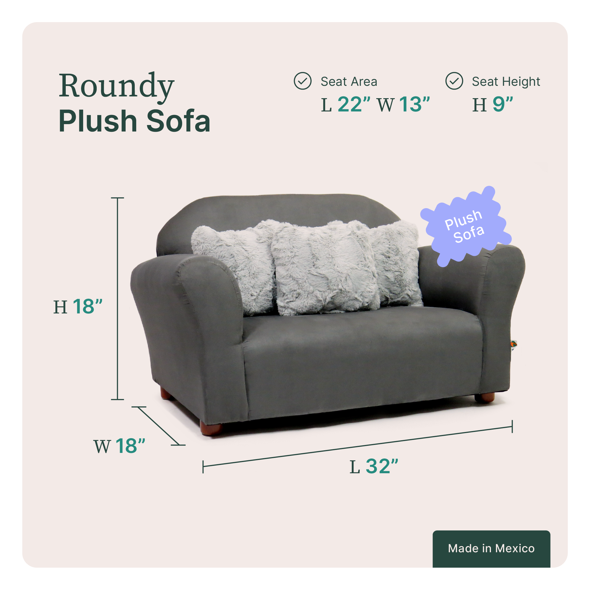 Foto 6 pulgar | Sofá Infantil Keet Incluye 3 Almohadas Stella Peluche Gris