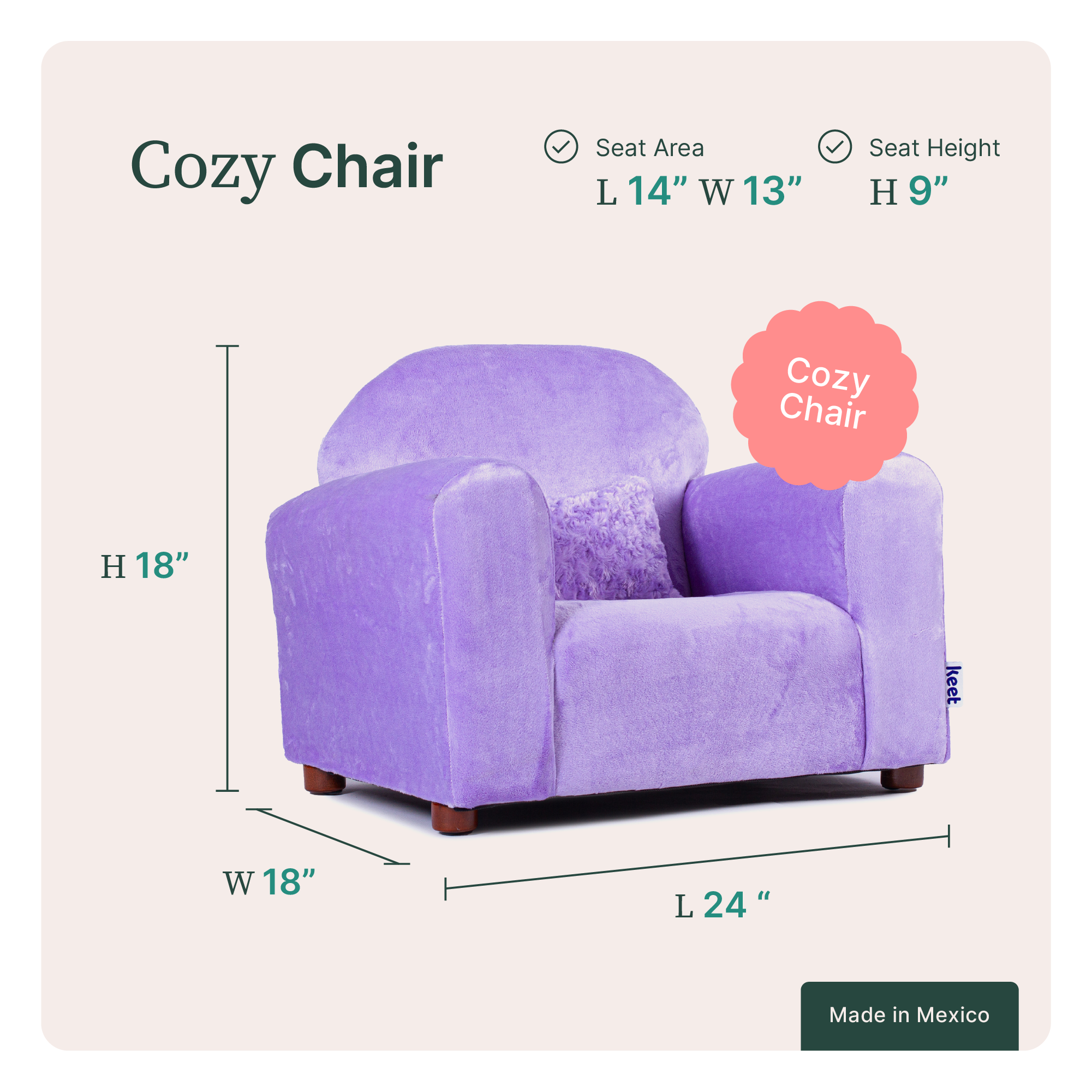 Foto 8 pulgar | Sofa Infantil Marca Keet, Cozy Chair Lavender Incluye Gratis 1 Almohada Stella Lavanda De Peluche