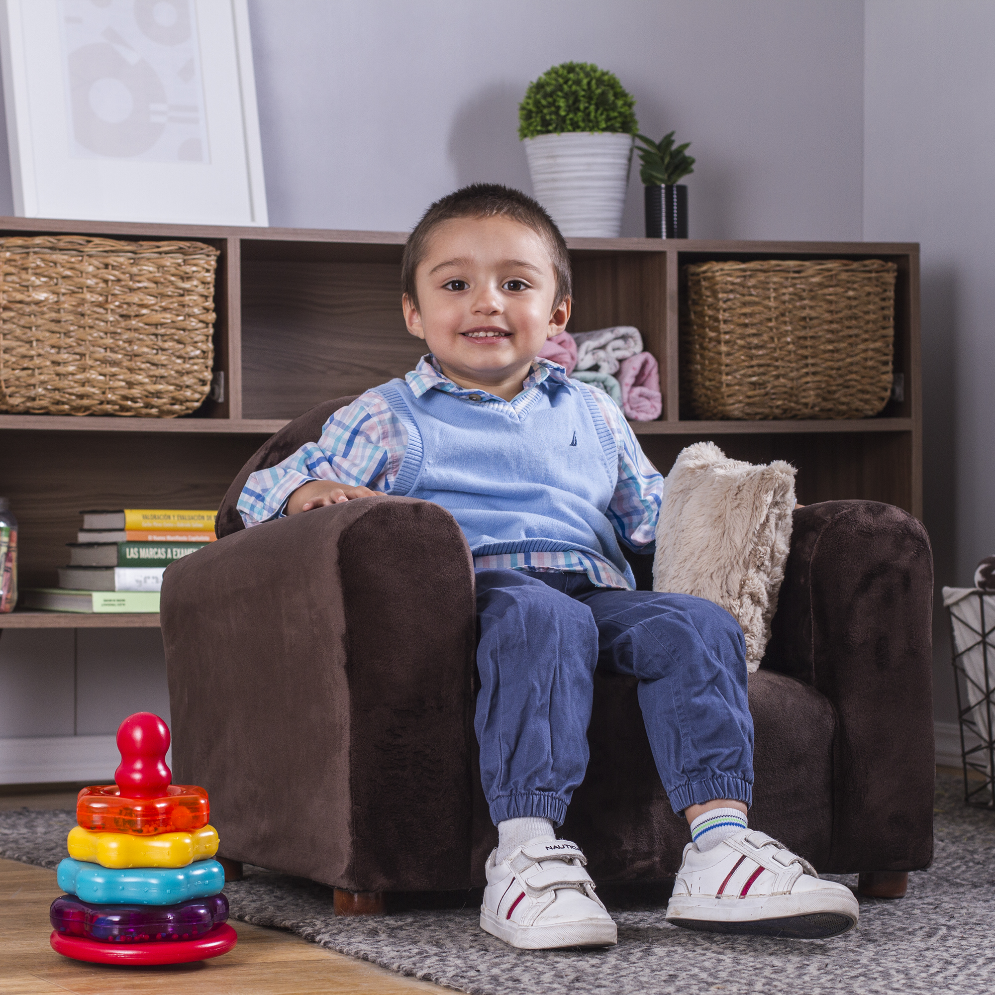 Foto 5 | Sofa Infantil,  Forrado En Microsuede Chocolate, Incluye Cojin Texturizado En Peluche Con 4 Patas Extraible De Madera