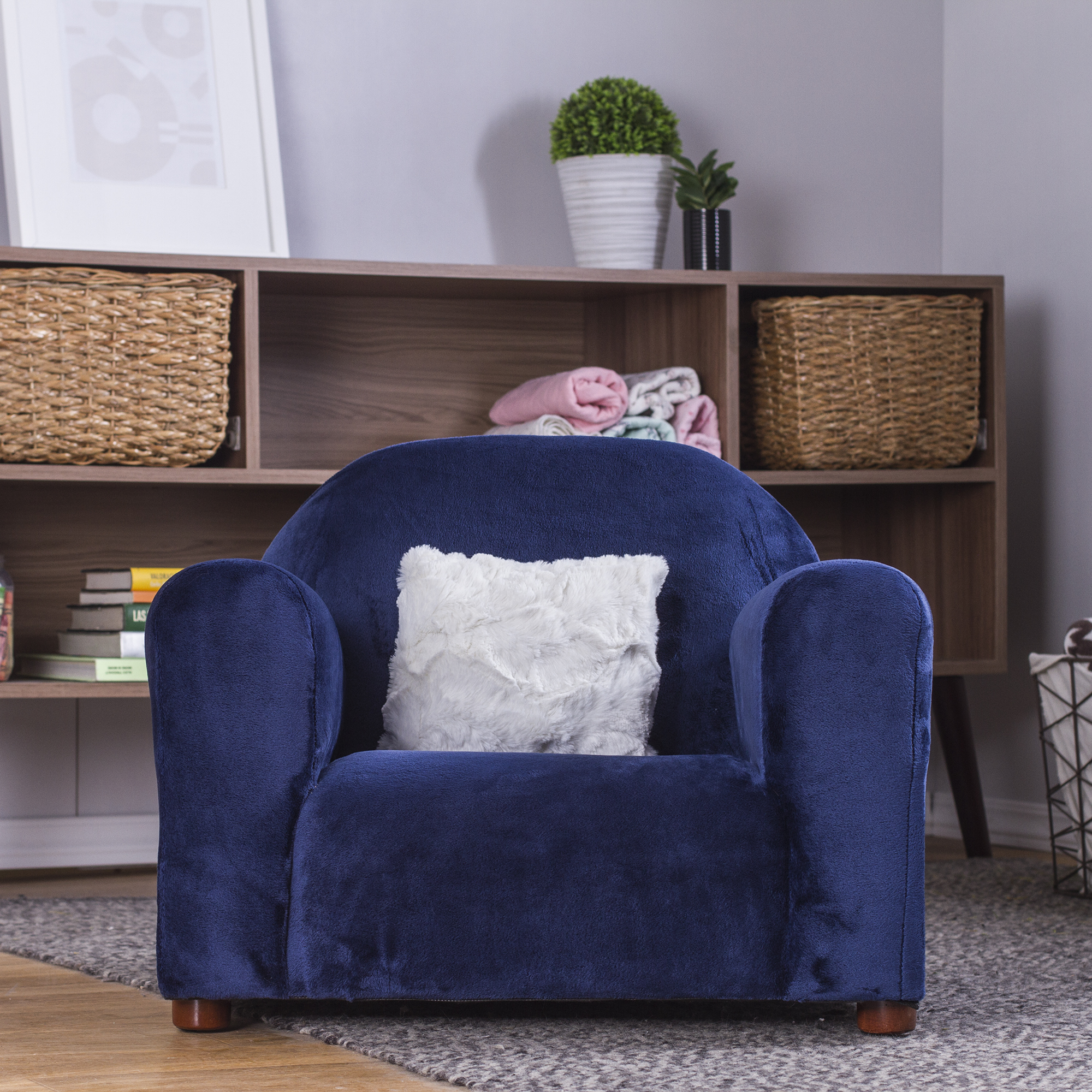 Foto 4 pulgar | Sofa Azul Infantil, Tapizado En Microsuede, Gratis 1 Almohada Khaki  De Peluche