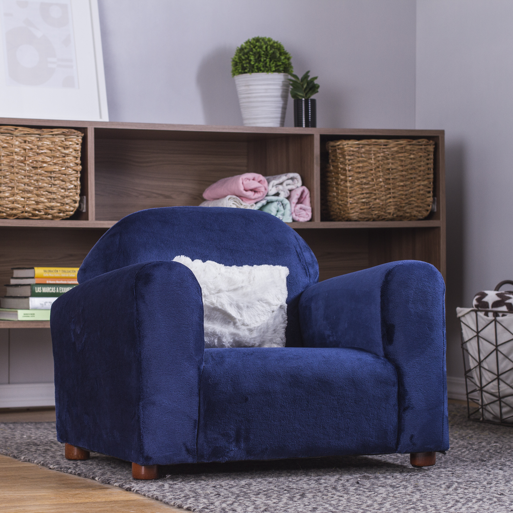 Foto 5 pulgar | Sofa Azul Infantil, Tapizado En Microsuede, Gratis 1 Almohada Khaki  De Peluche