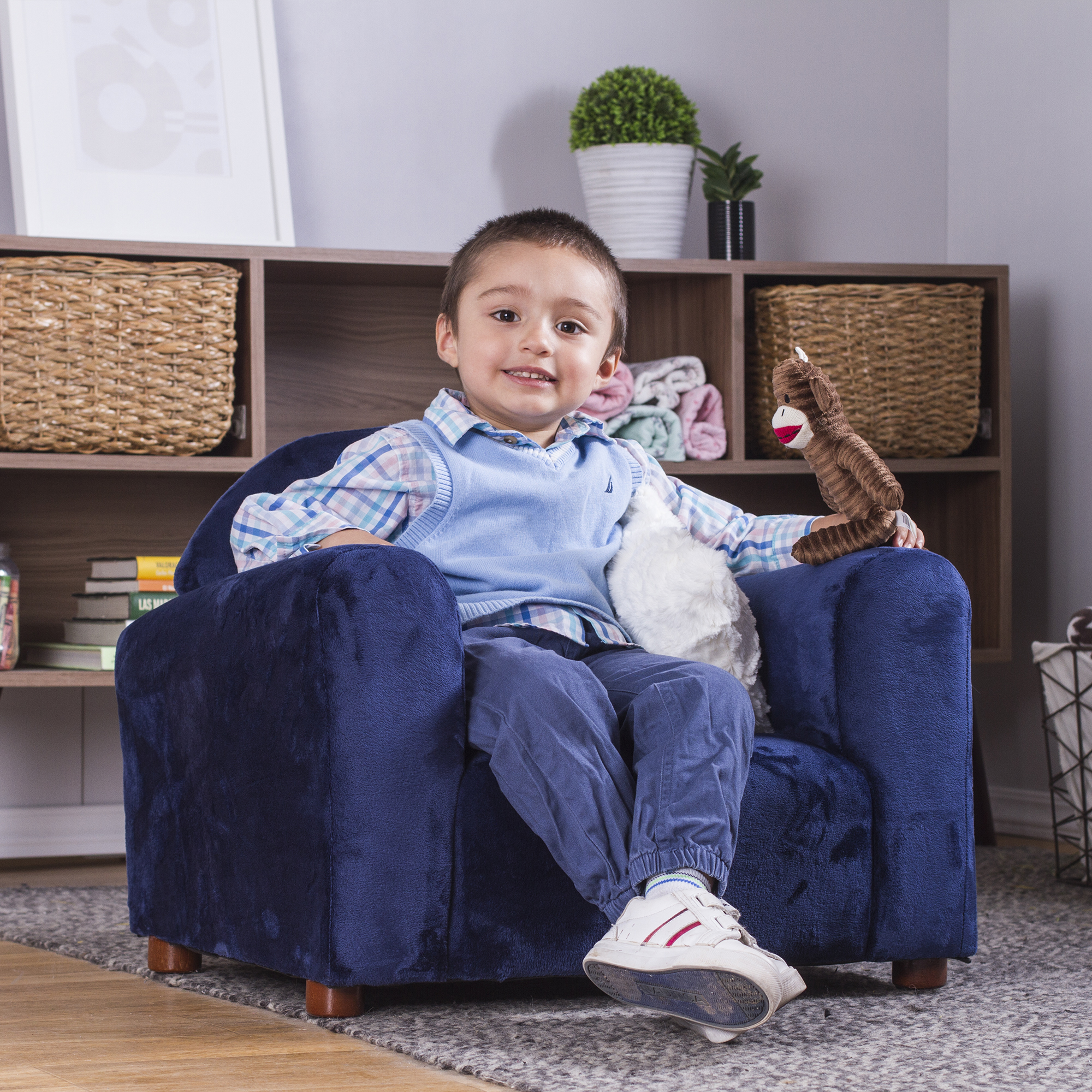 Foto 7 pulgar | Sofa Azul Infantil, Tapizado En Microsuede, Gratis 1 Almohada Khaki  De Peluche