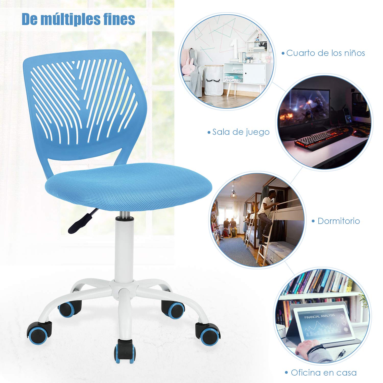 Foto 6 pulgar | Silla De Oficina Furniturer Carnation Azul 40 X 50.5 X 75-87 Cm