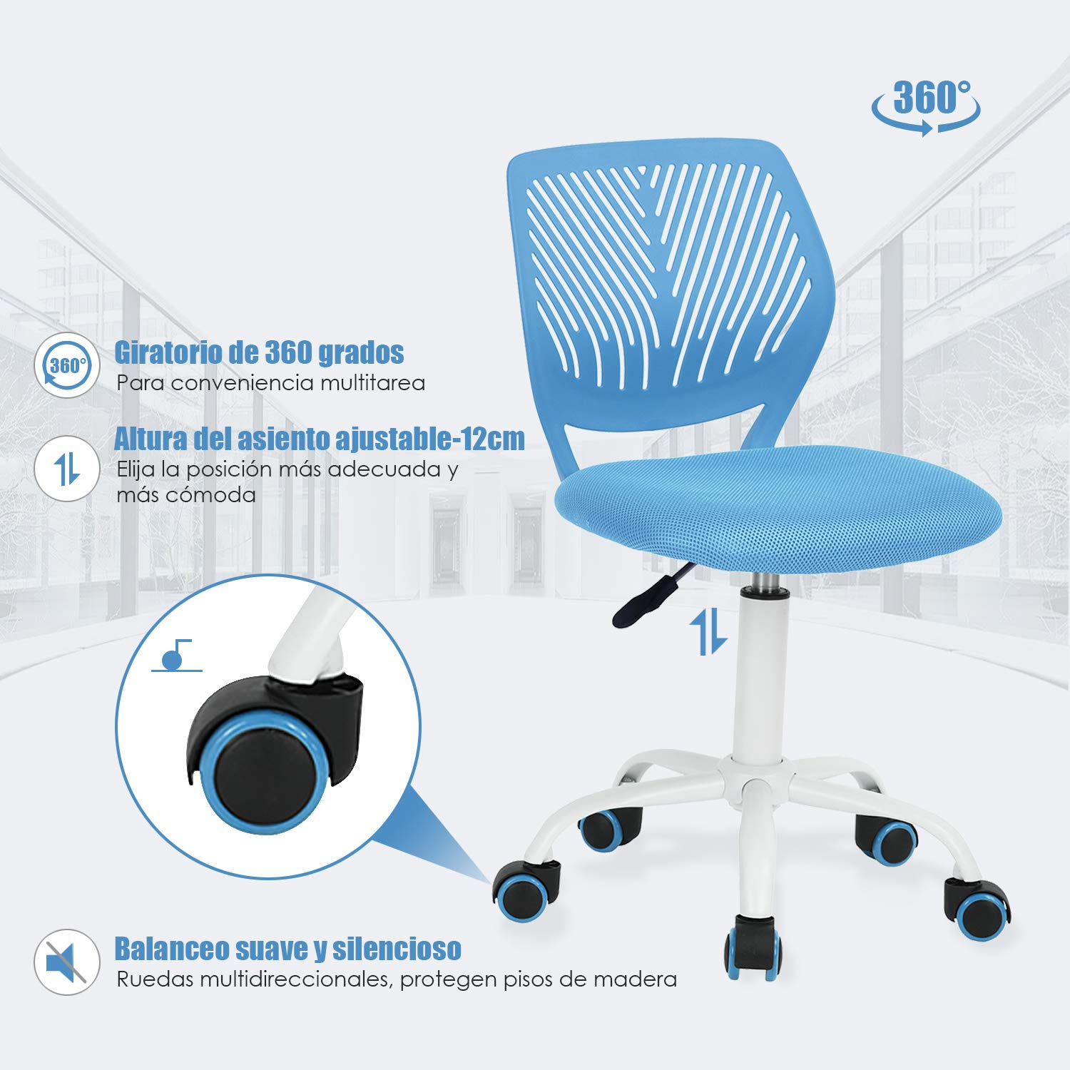 Foto 6 | Silla De Oficina Furniturer Carnation Azul 40 X 50.5 X 75-87 Cm