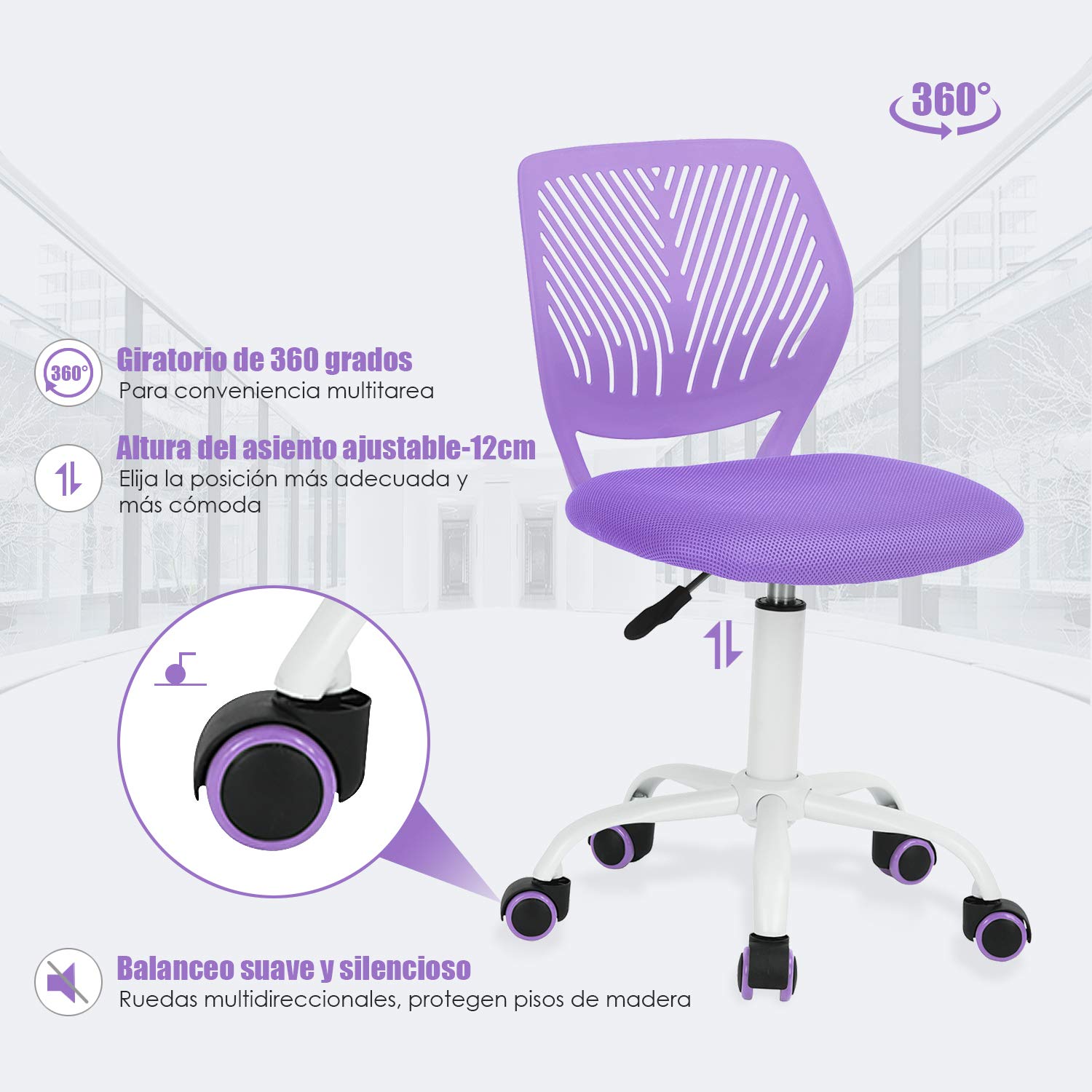 Foto 7 pulgar | Silla De Oficina Furniturer Carnation Morado 40 X 50.5 X 75-87 Cm