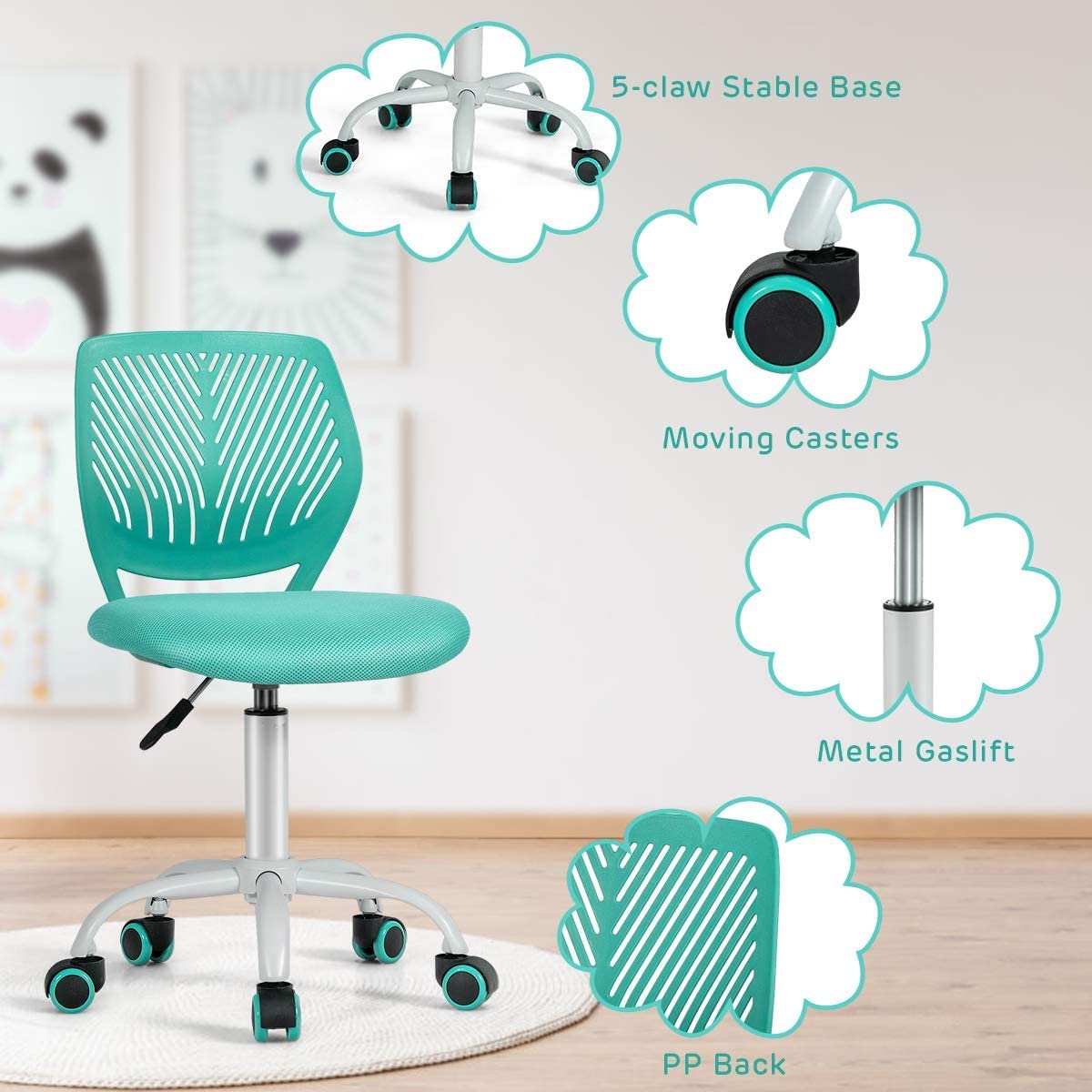 Foto 7 pulgar | Silla De Oficina Furniturer Carnation Verde 40 X 50.5 X 75-87 Cm