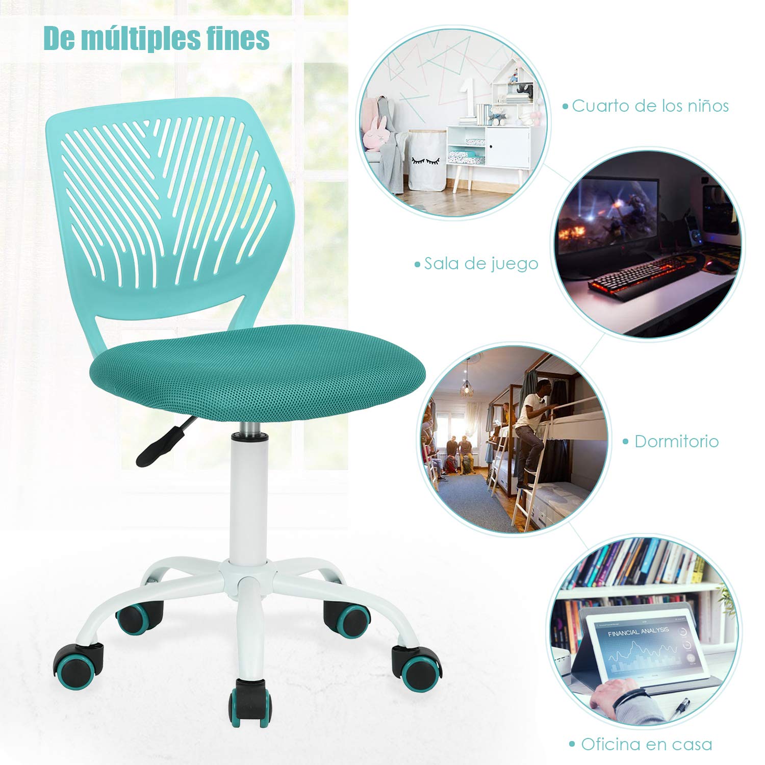 Foto 9 pulgar | Silla De Oficina Furniturer Carnation Verde 40 X 50.5 X 75-87 Cm