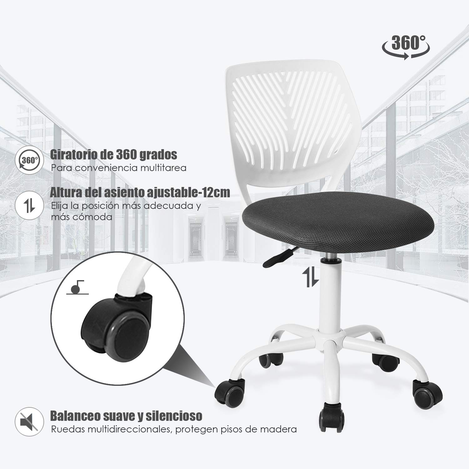 Foto 7 pulgar | Silla De Oficina Furniturer Carnation Gris 40 X 50.5 X 75-87 Cm