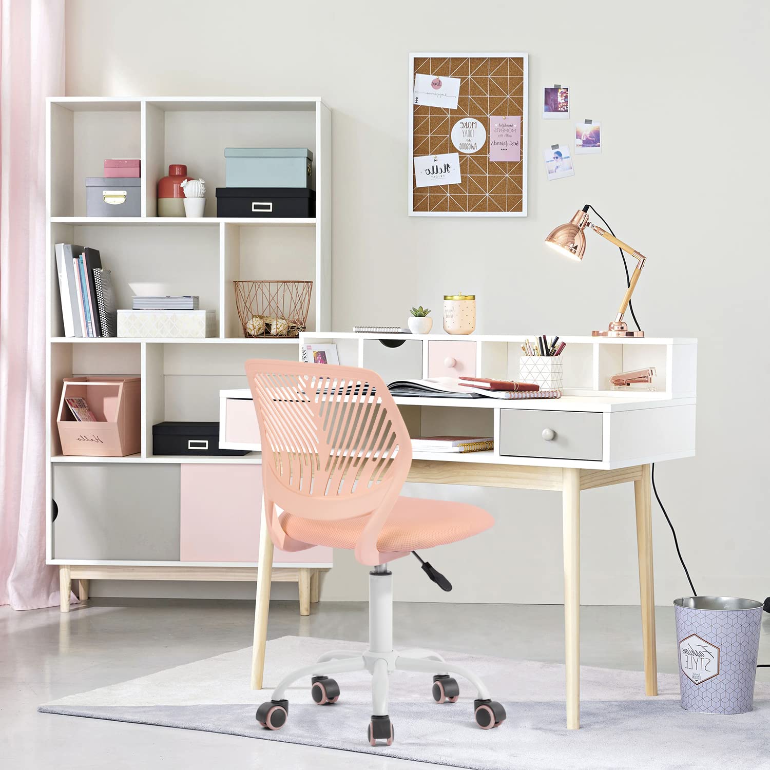 Foto 3 pulgar | Silla De Oficina Furniturer Carnation Rosa 40 X 45.5 X 75-87 Cm