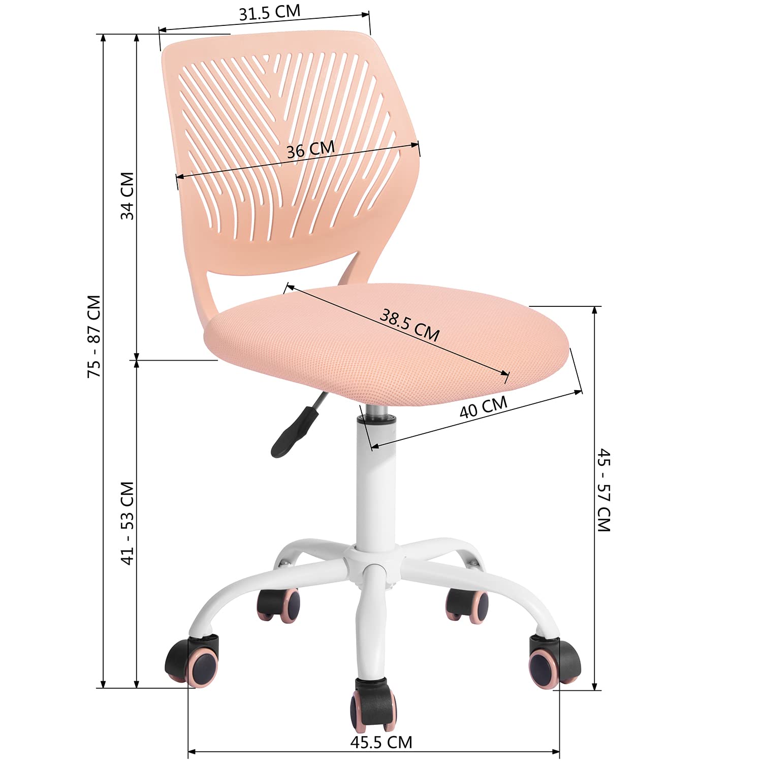 Foto 4 pulgar | Silla De Oficina Furniturer Carnation Rosa 40 X 45.5 X 75-87 Cm