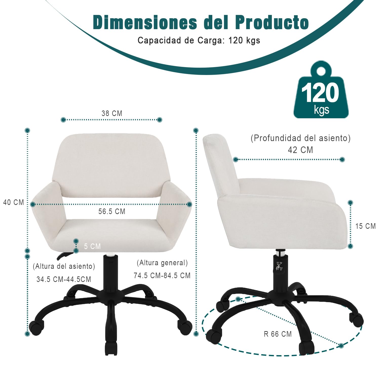 Foto 3 pulgar | Silla de Oficina Furniturer Ross Beige