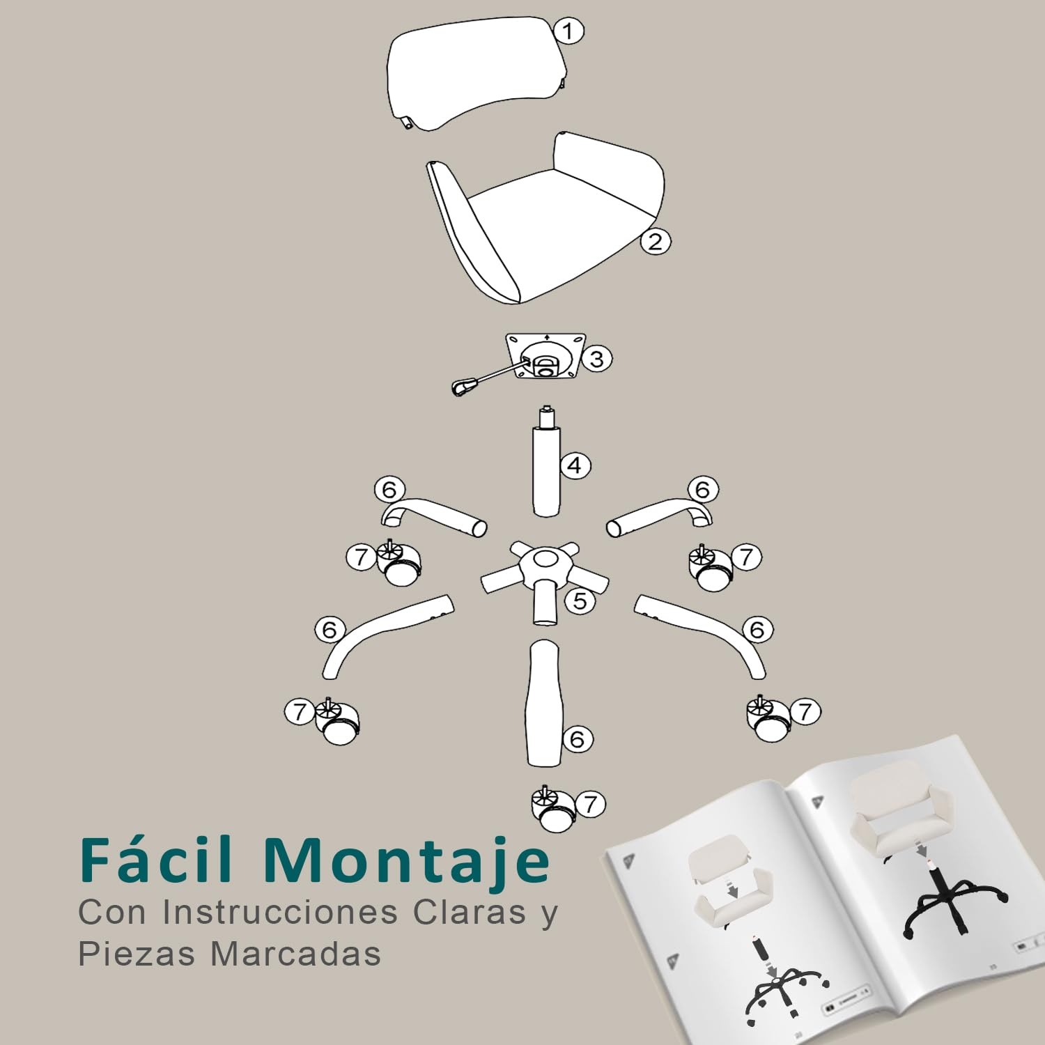 Foto 6 pulgar | Silla de Oficina Furniturer Ross Beige