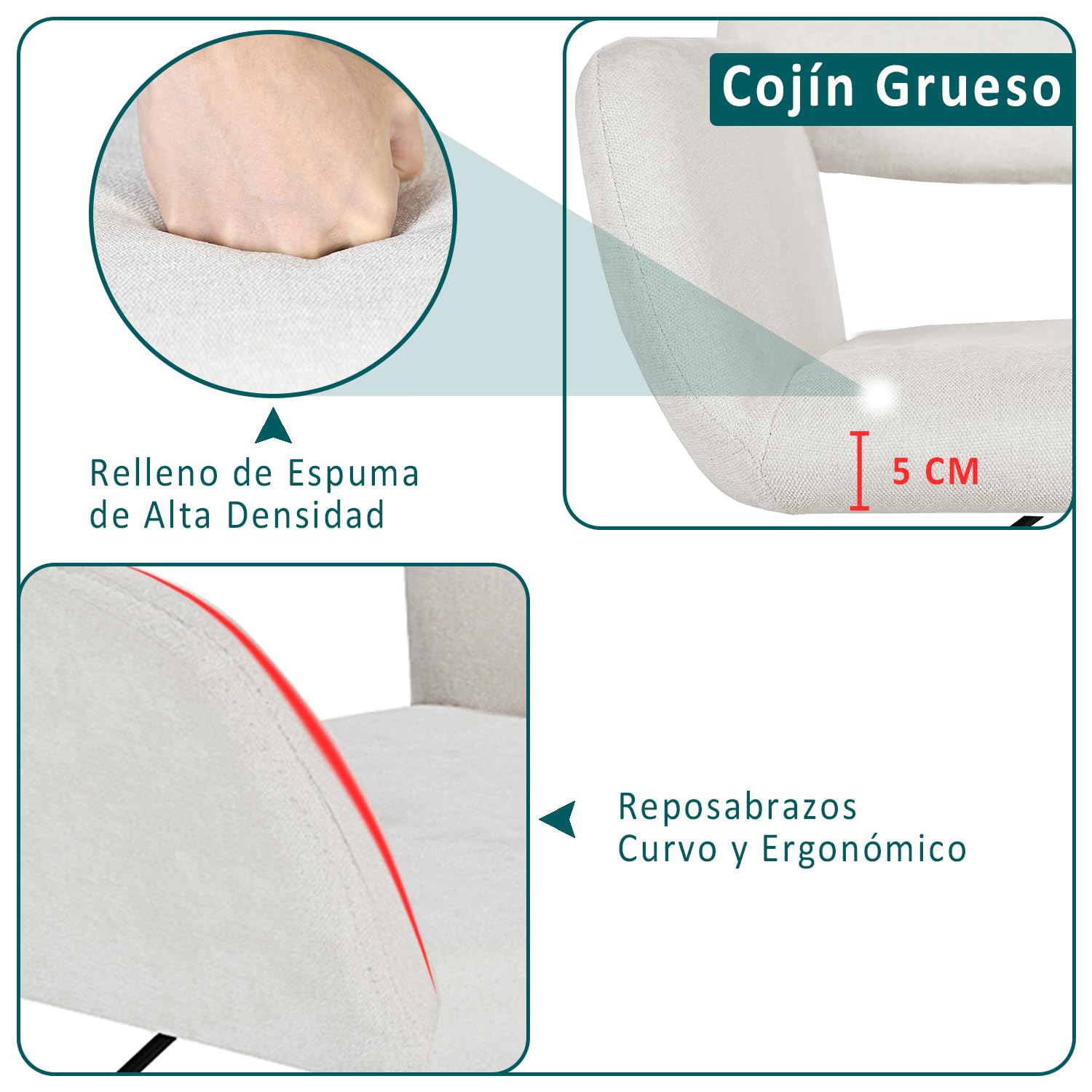 Foto 7 pulgar | Silla de Oficina Furniturer Ross Beige