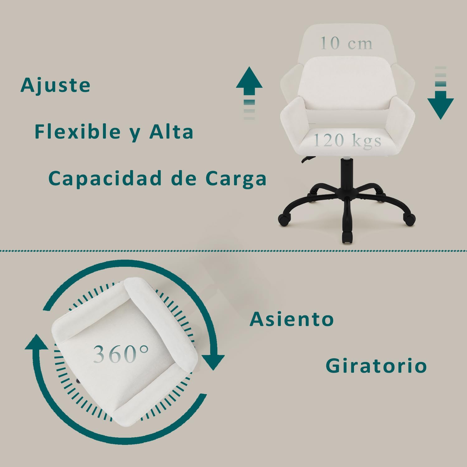 Foto 8 pulgar | Silla de Oficina Furniturer Ross Beige