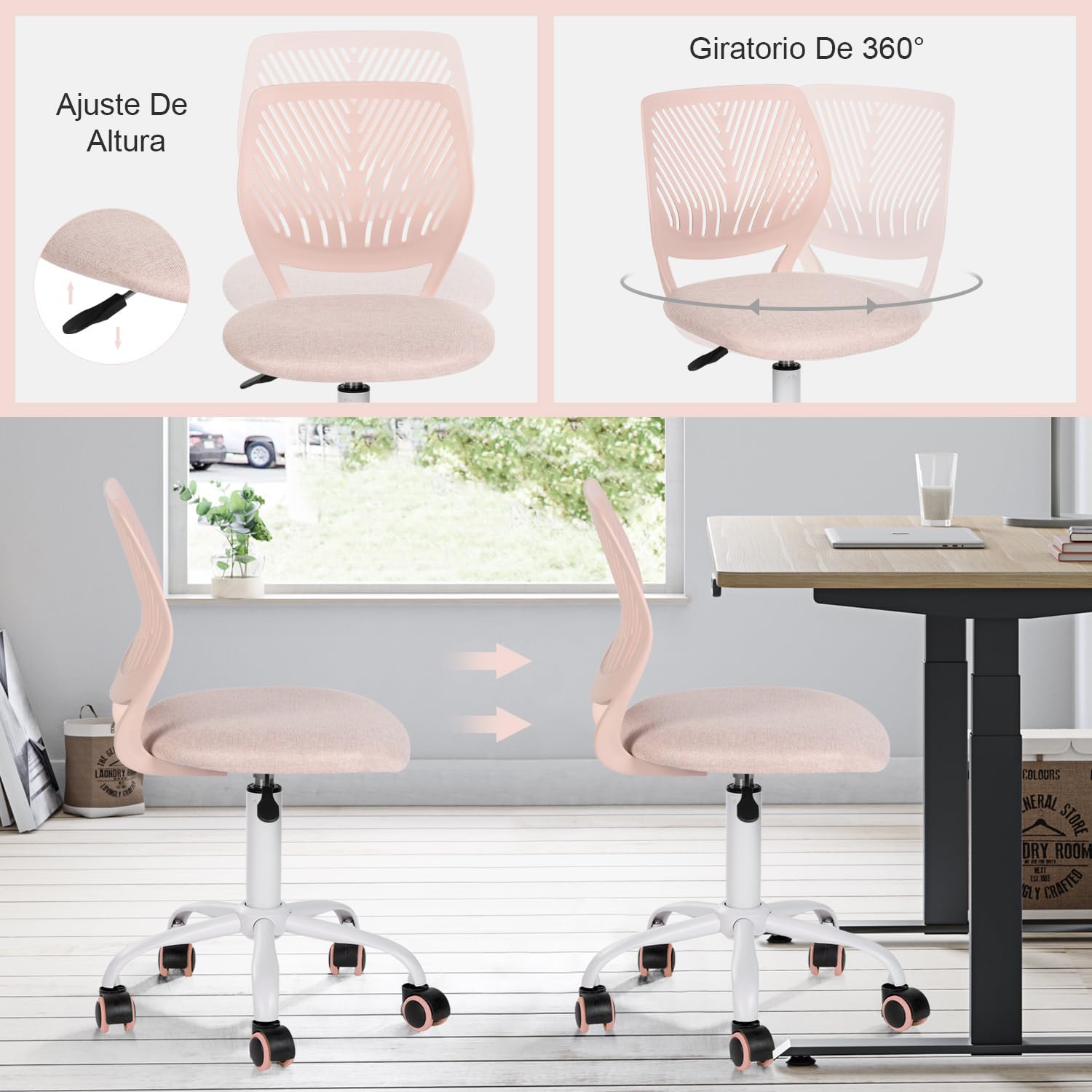 Foto 6 pulgar | Silla de Oficina Furniturer Carnation Rosa