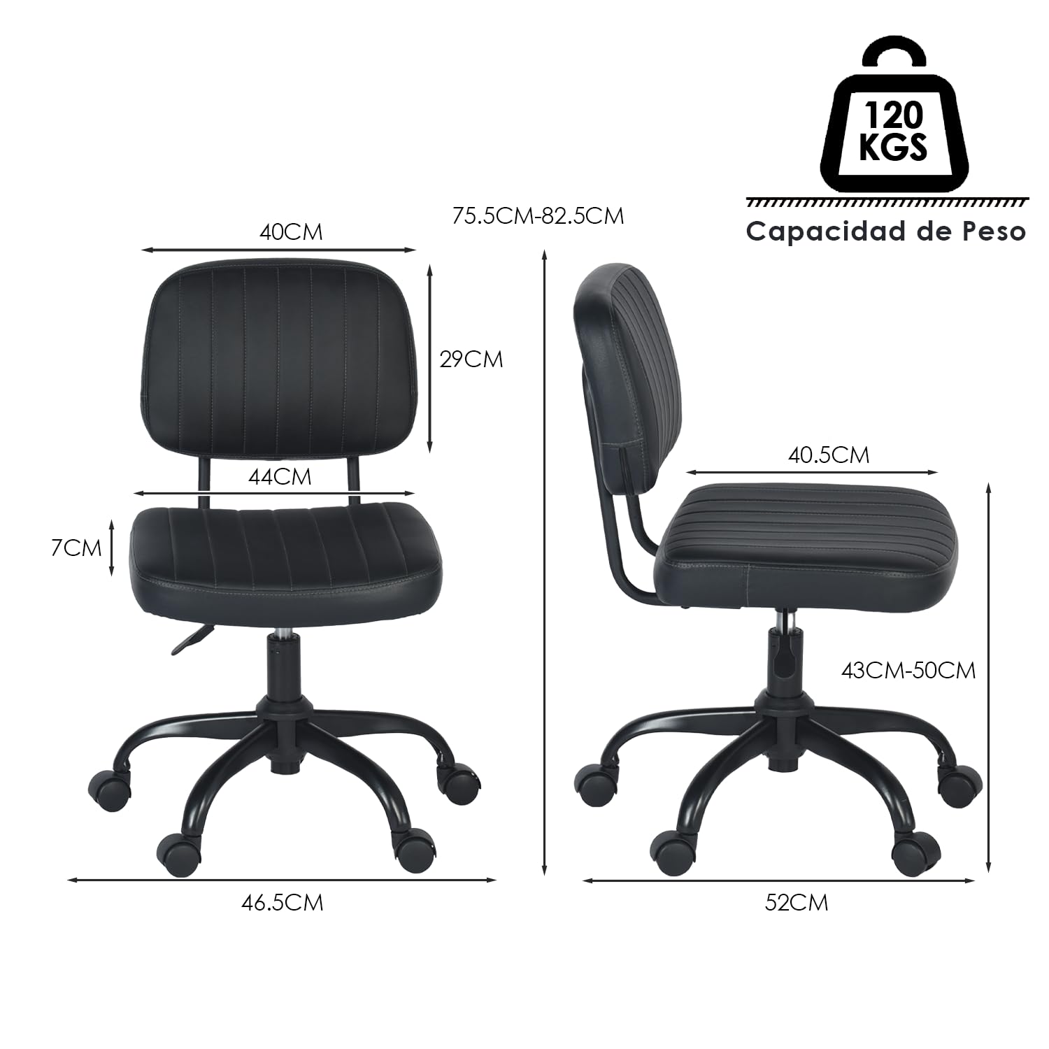 Foto 4 pulgar | Silla De Oficina Furniturer Drave Negro 44 X 52 X 75.5-82.5 Cm