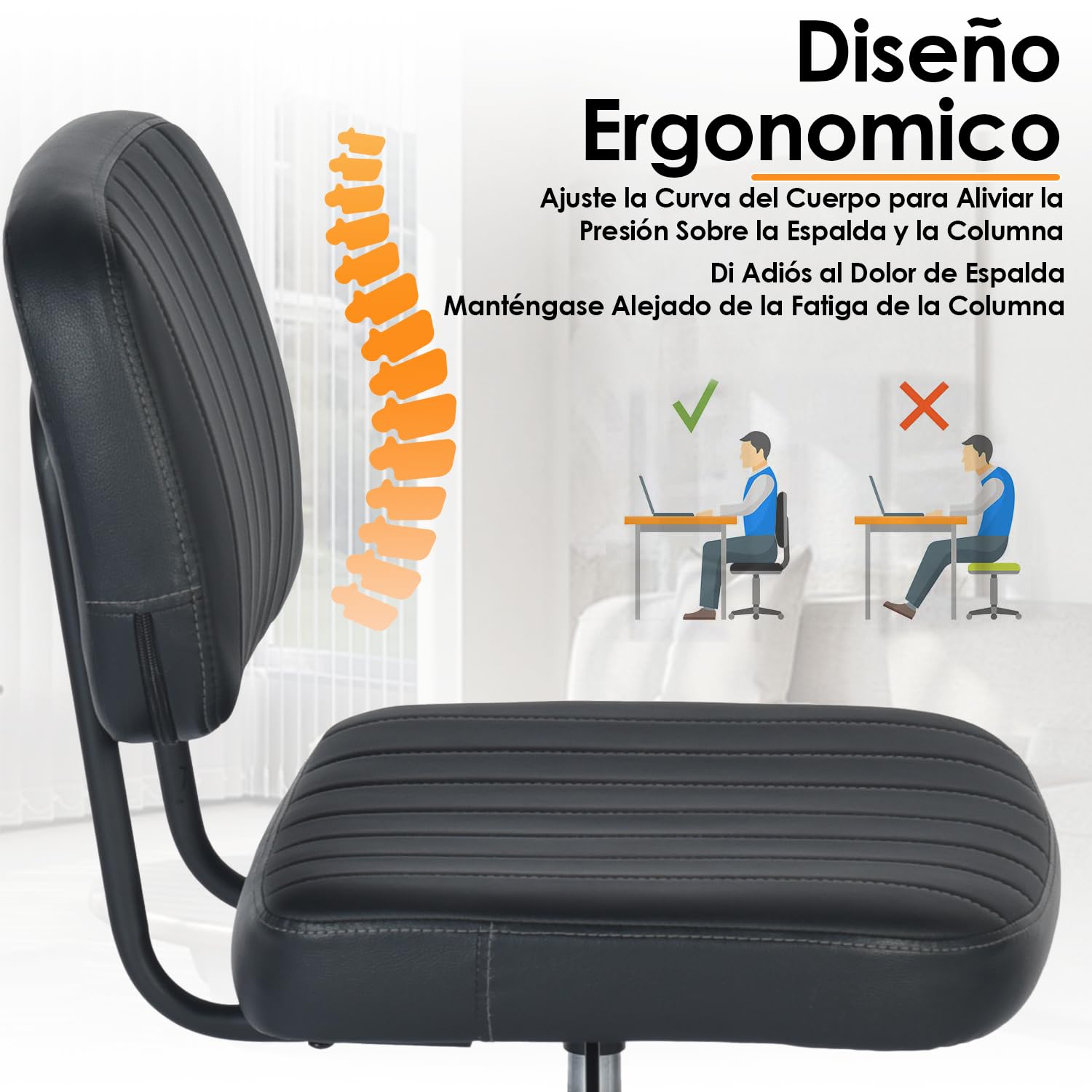 Foto 7 pulgar | Silla De Oficina Furniturer Drave Negro 44 X 52 X 75.5-82.5 Cm