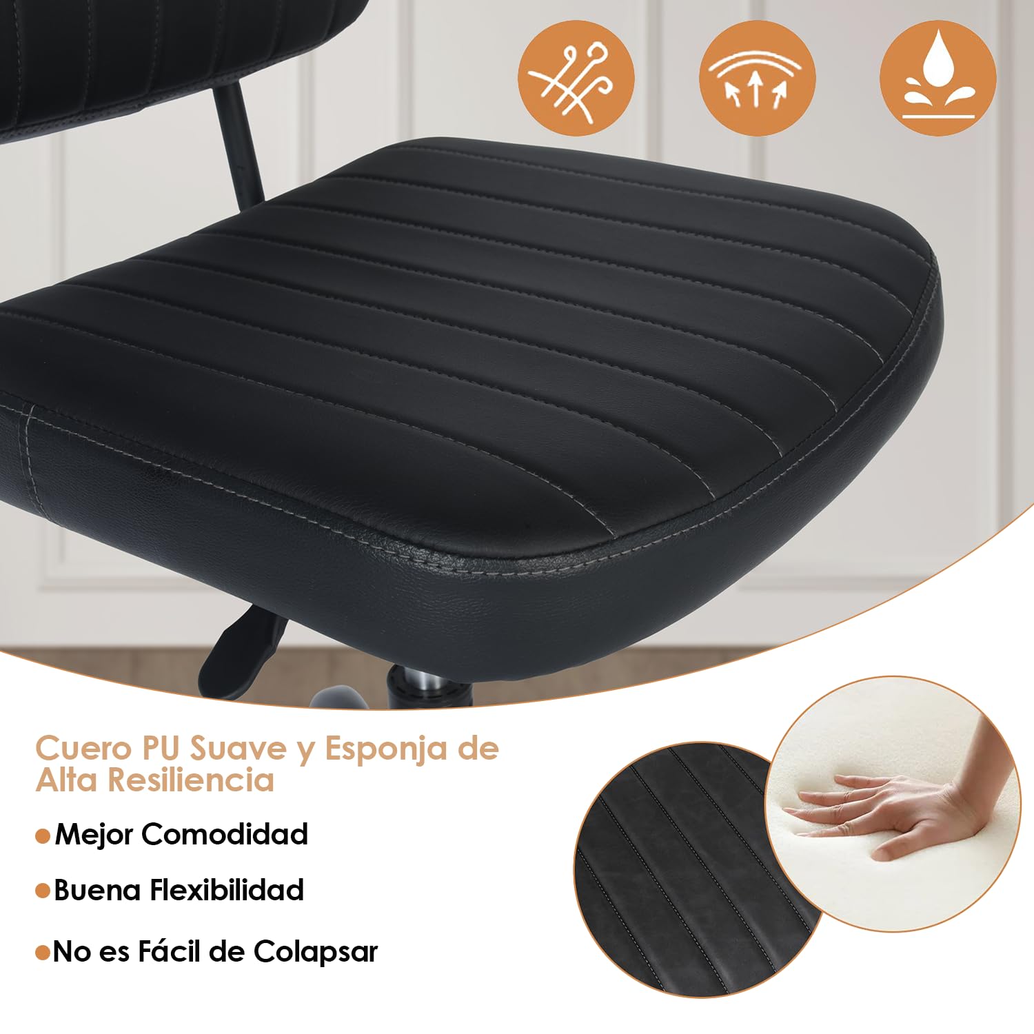 Foto 8 pulgar | Silla De Oficina Furniturer Drave Negro 44 X 52 X 75.5-82.5 Cm