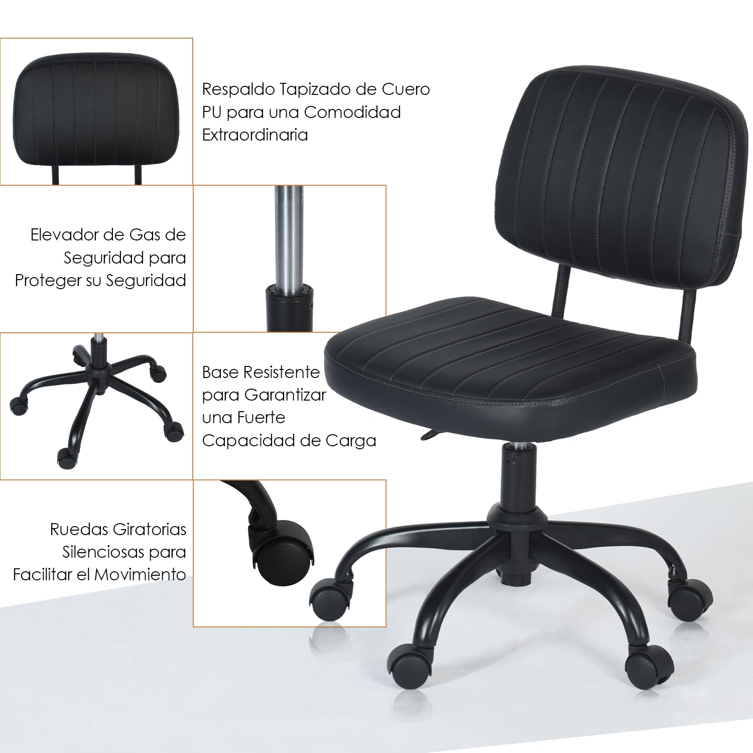Foto 9 pulgar | Silla De Oficina Furniturer Drave Negro 44 X 52 X 75.5-82.5 Cm