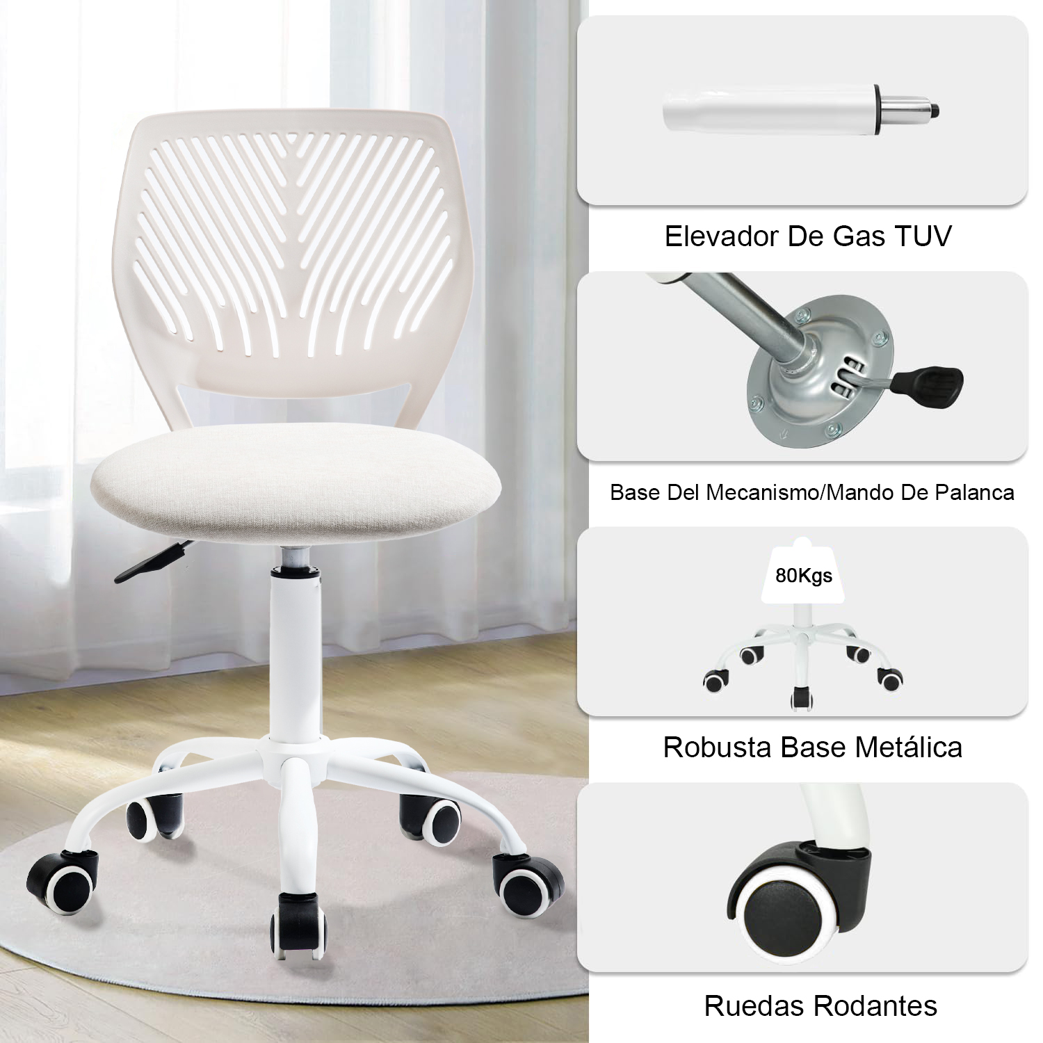 Foto 7 pulgar | Silla de Oficina Furniturer Carnation Beige