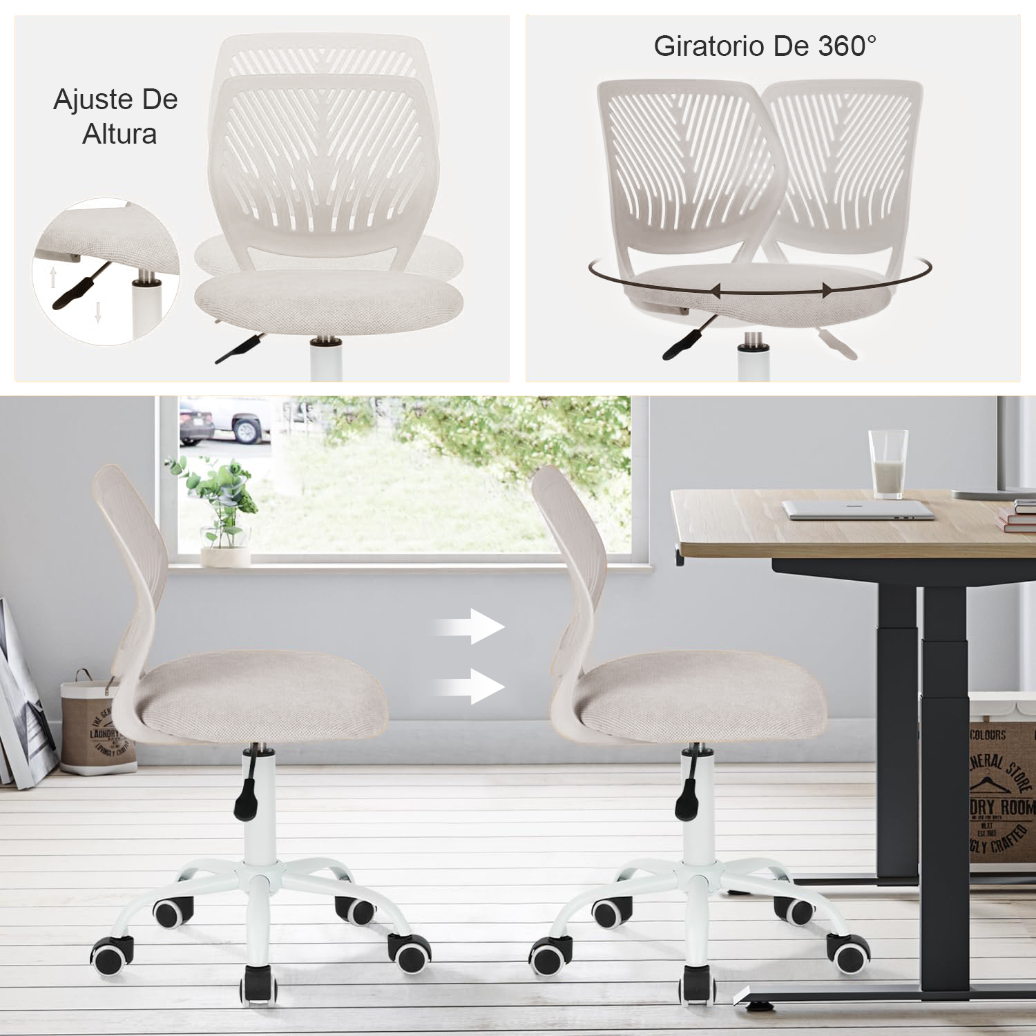 Foto 8 pulgar | Silla de Oficina Furniturer Carnation Beige