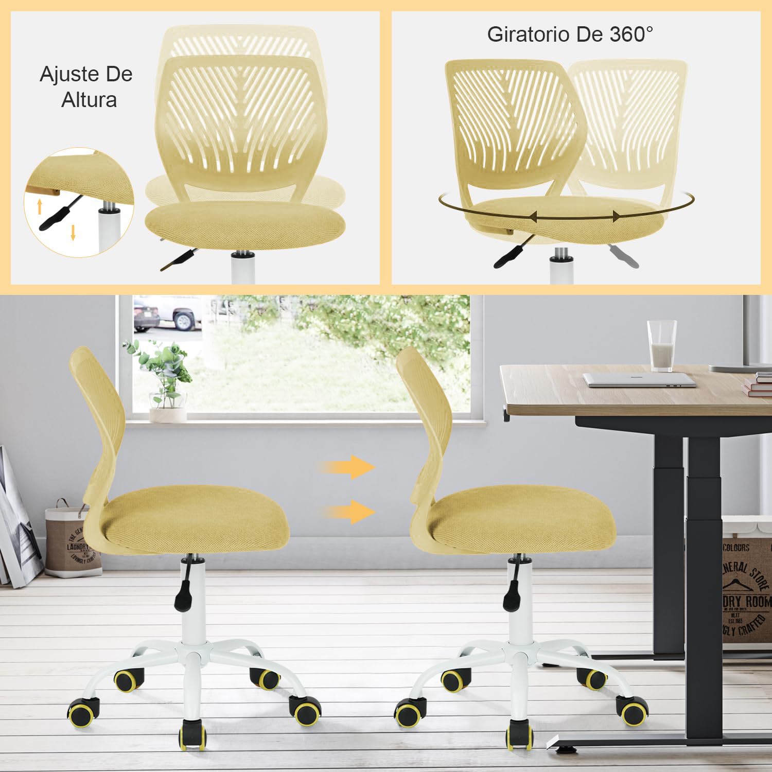 Foto 6 pulgar | Silla de Oficina Furniturer Amarilla
