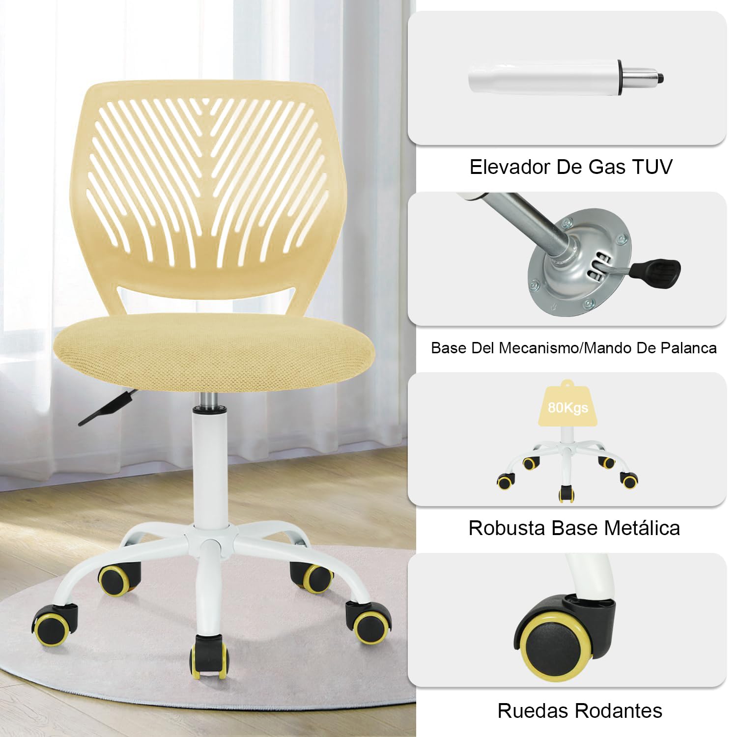 Foto 9 pulgar | Silla de Oficina Furniturer Amarilla