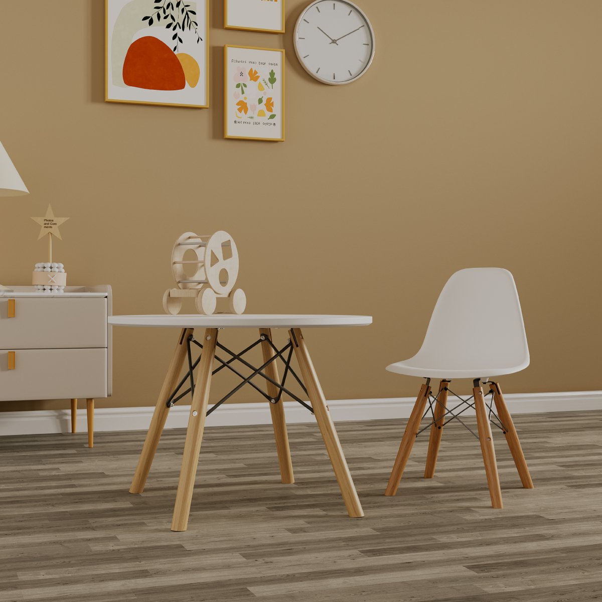 Foto 5 pulgar | Mesa Infantil Blanca Con Patas De Madera, Soporte Metálico Y Tablero De Madera Mdf