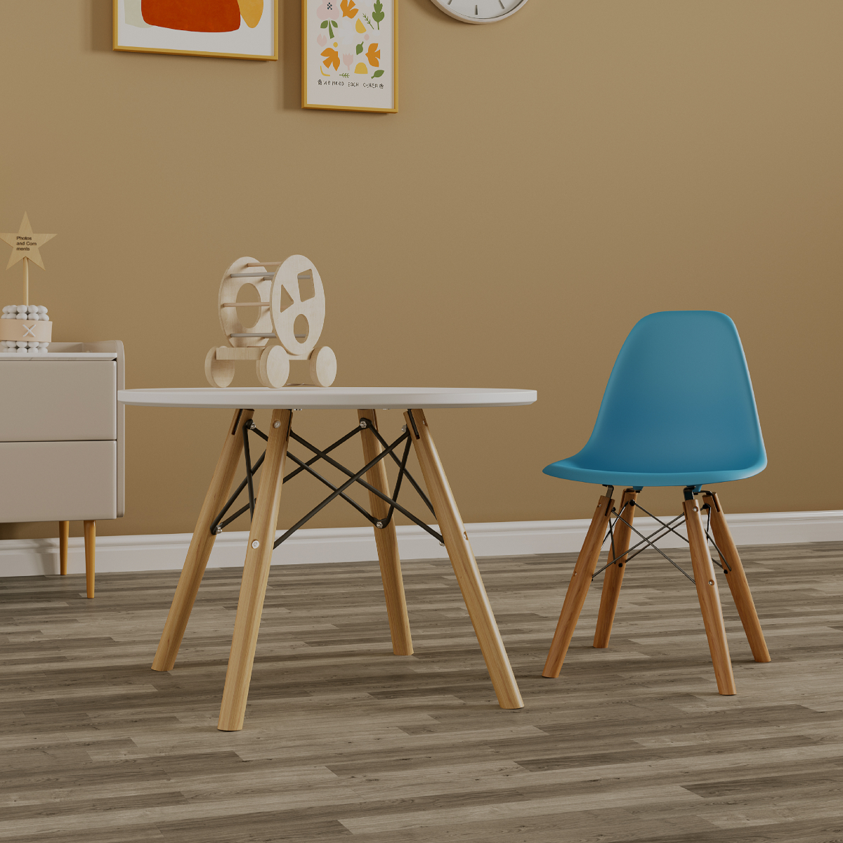 Foto 6 pulgar | Mesa Infantil Blanca Con Patas De Madera, Soporte Metálico Y Tablero De Madera Mdf