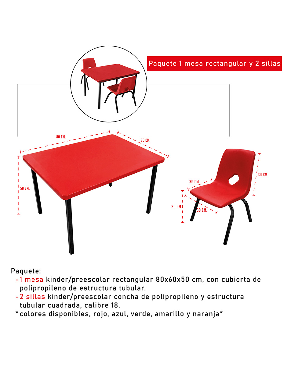 Foto 2 pulgar | 2 Sillas 1 Mesa Rectangular Office School Por Santivae Modelo 1m1s0 Rojo, Verde, Azul, Amarillo Y Naranja De Kínder