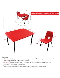 Foto 1 | 2 Sillas 1 Mesa Rectangular Office School Por Santivae Modelo 1m1s0 Rojo, Verde, Azul, Amarillo Y Naranja De Kínder