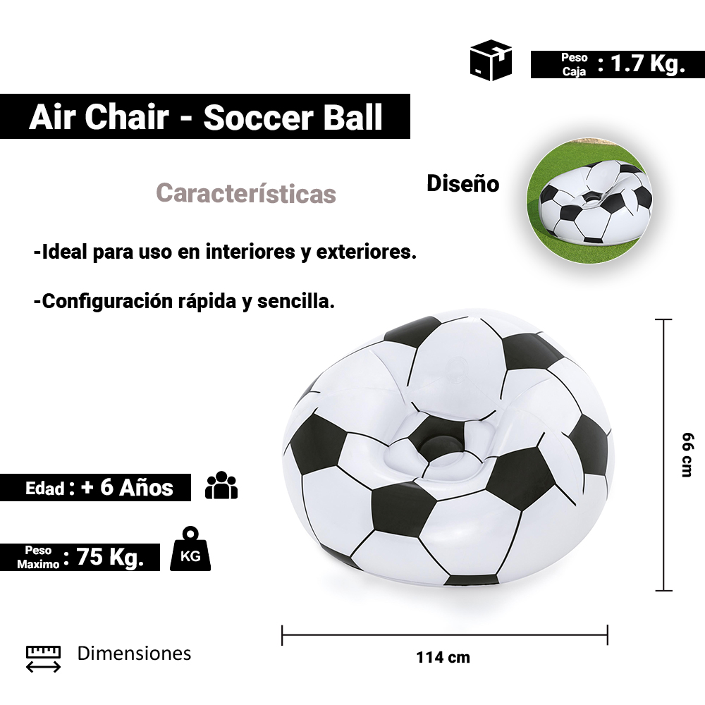 Foto 3 pulgar | Sillón Inflable Puff Bestway Diseño Balón De Futbol