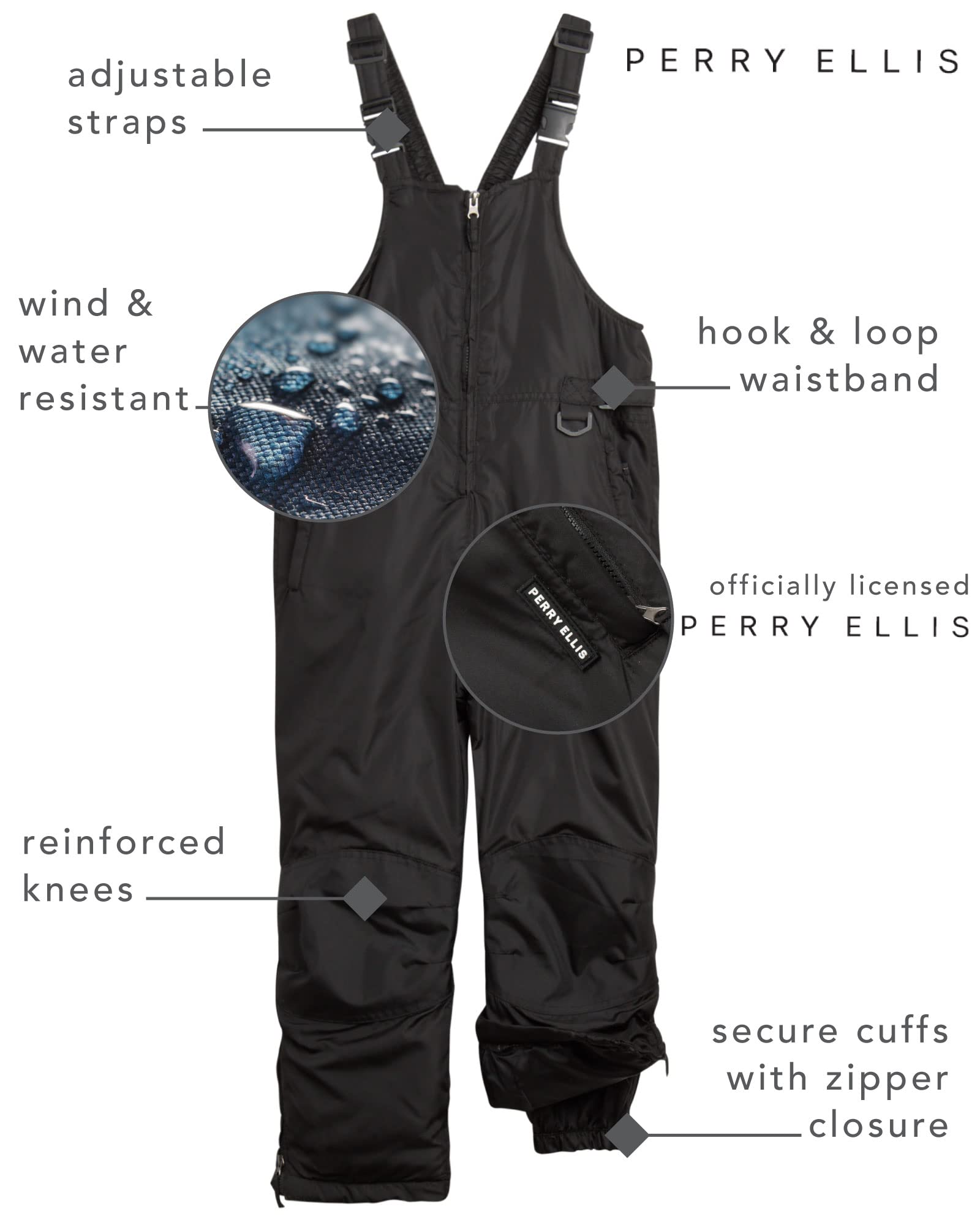 Foto 2 | Babero Aislante para Nieve Perry Ellis Negro Tallas 8-10 para Niños y Niñas - Venta Internacional