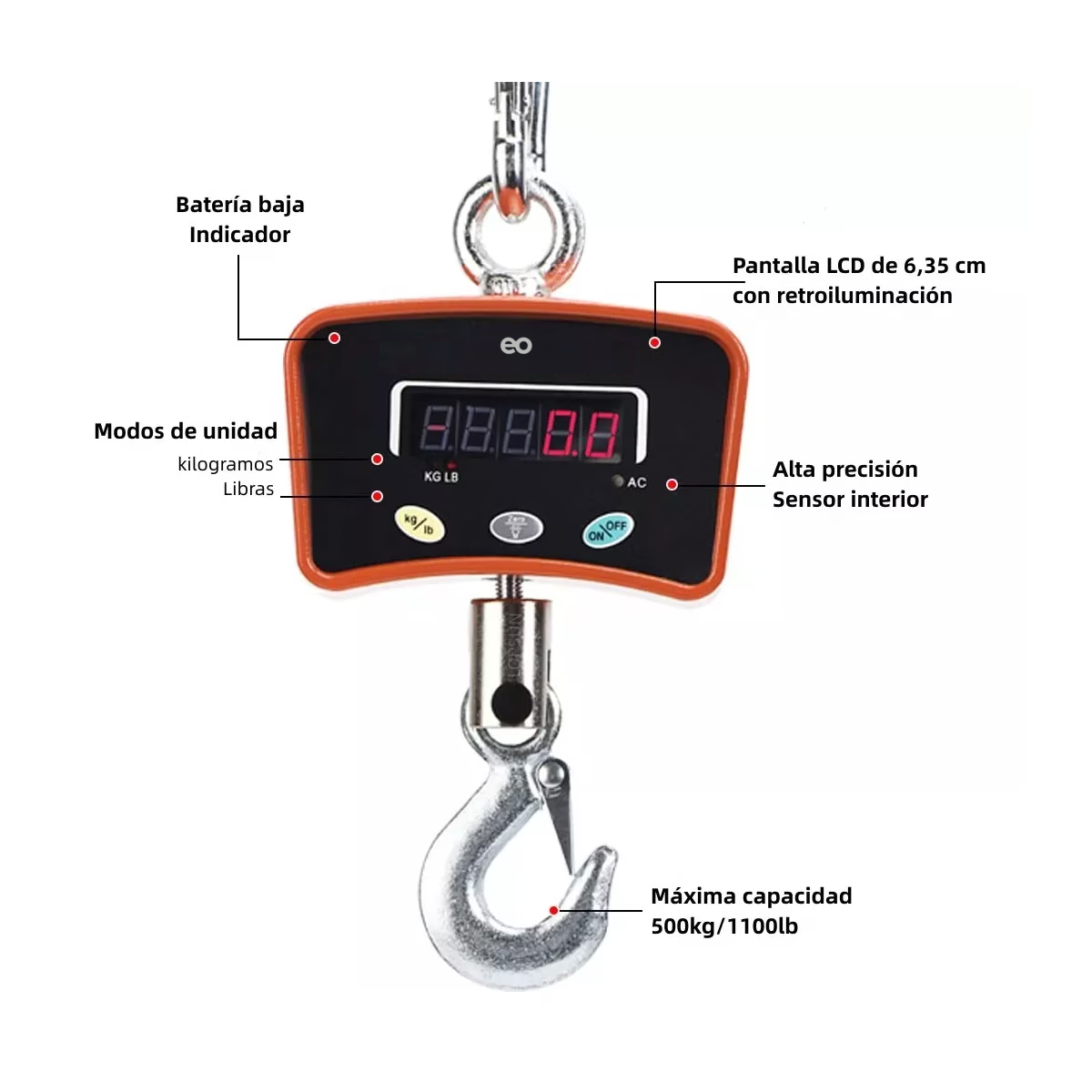 Foto 3 pulgar | Báscula 500kg Colgante Comercial Digital Recargable Eo Safe Imports Esi-13005-1 Multicolor