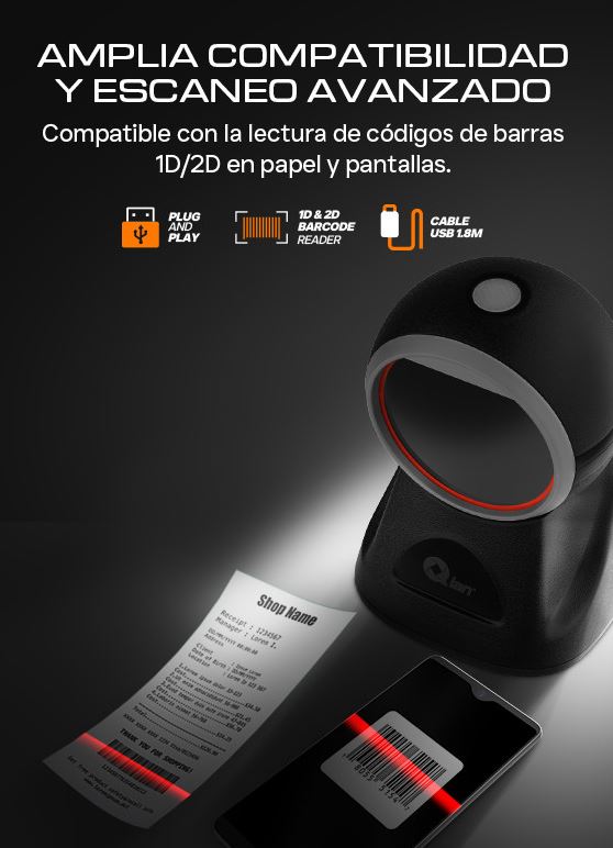 Foto 5 pulgar | Lector De Código De Barras Qian Qob-2dush Manos Libres Ajustable Códigos 1d-2d En Papel Y Pantallas Usb Wind/mac