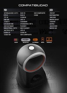 Foto 5 | Lector De Código De Barras Qian Qob-2dush Manos Libres Ajustable Códigos 1d-2d En Papel Y Pantallas Usb Wind/mac