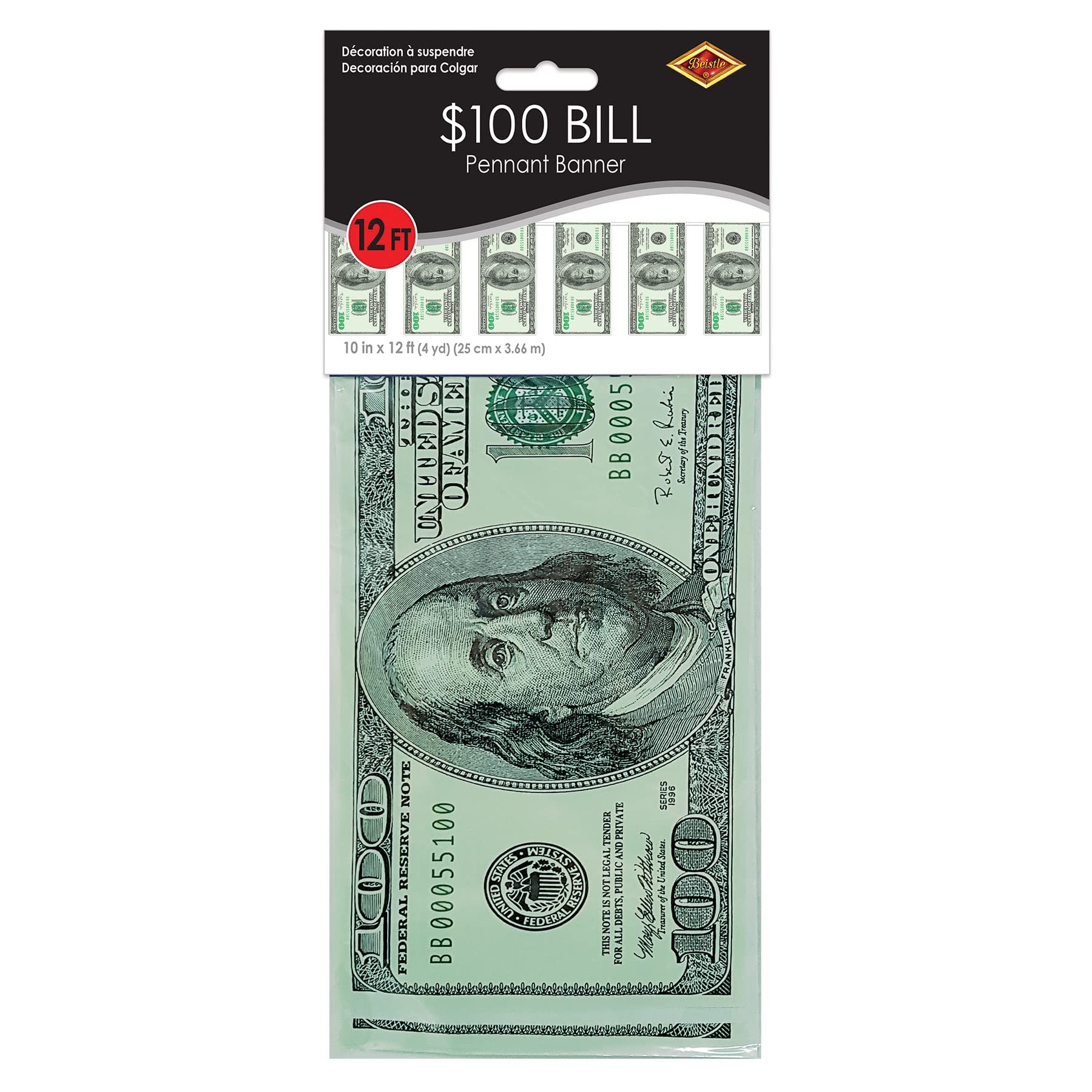 Foto 7 pulgar | Accesorio Para Fiestas De Casino Pennant Banner Beistle, Billete De 100 Dólares - Venta Internacional.