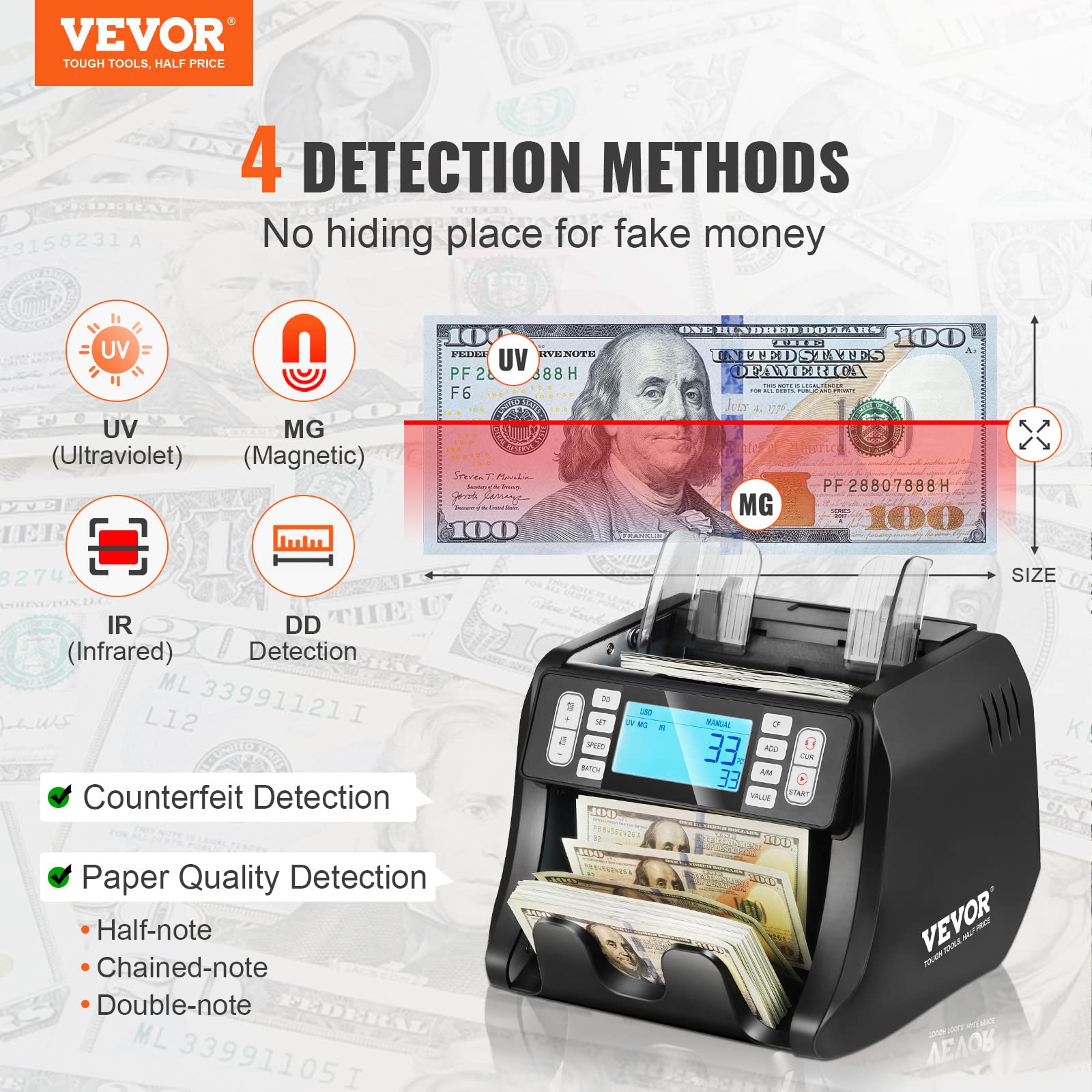 Foto 3 pulgar | Contador De Dinero Vevor Con Detección De Rayos Uv, Mg, Ir Y Dd Para Usd Y Eur - Venta Internacional.
