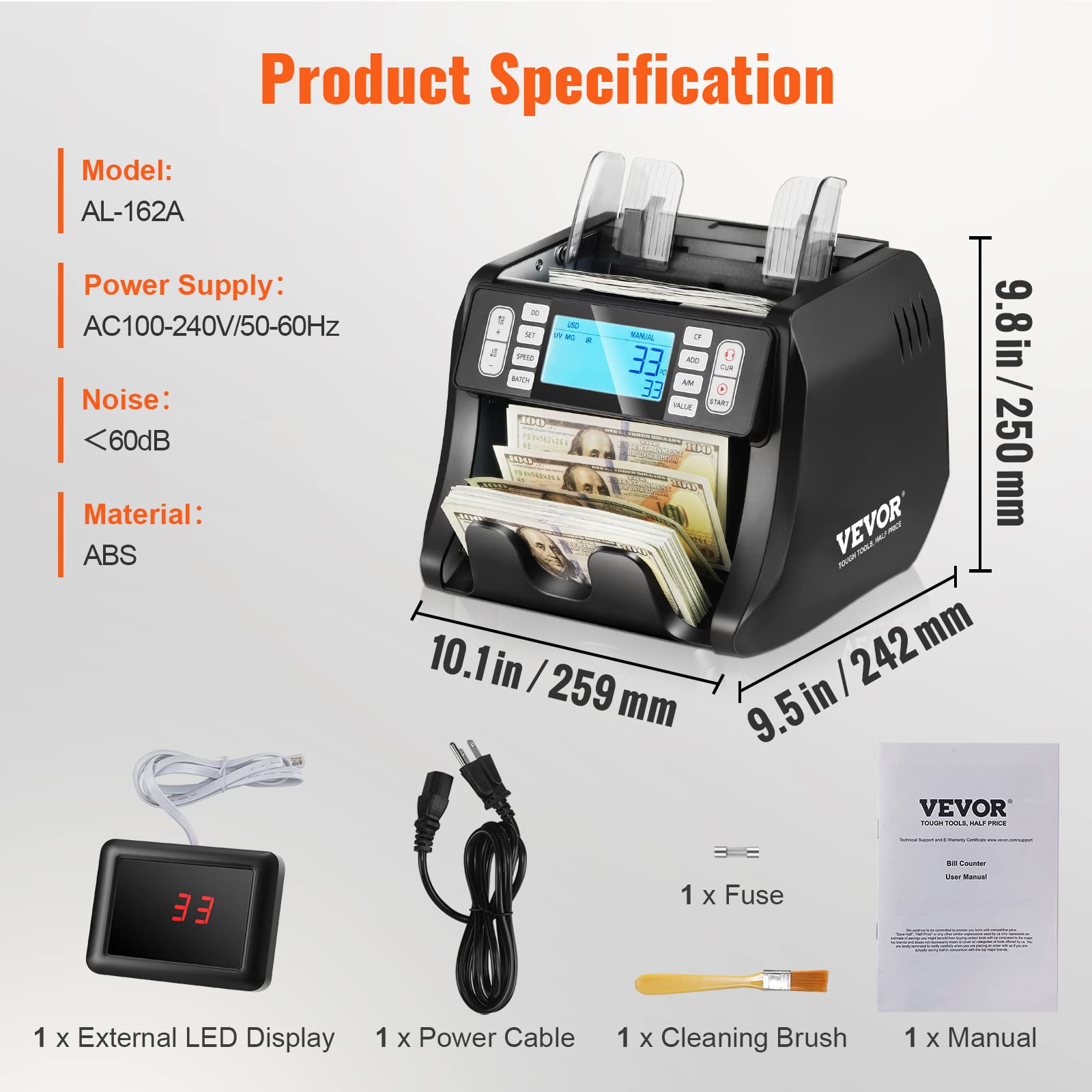 Foto 7 | Contador De Dinero Vevor Con Detección De Rayos Uv, Mg, Ir Y Dd Para Usd Y Eur - Venta Internacional.