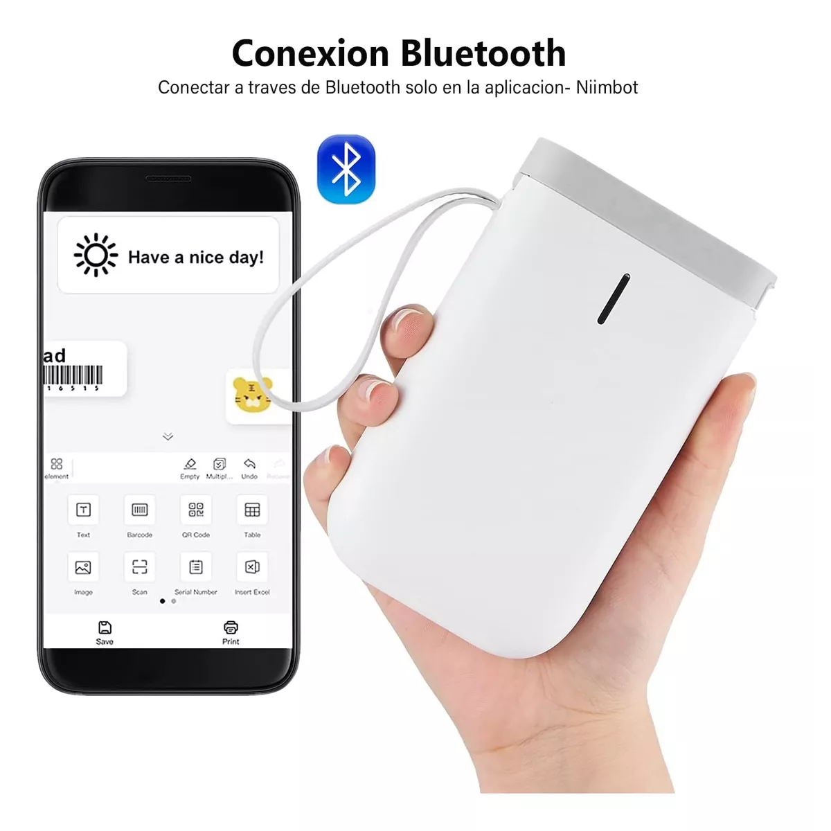Foto 2 | Mini Impresora De Etiquetas Bluetooth Inalámbrica Eo Safe Imports Esi-12715 Blanco