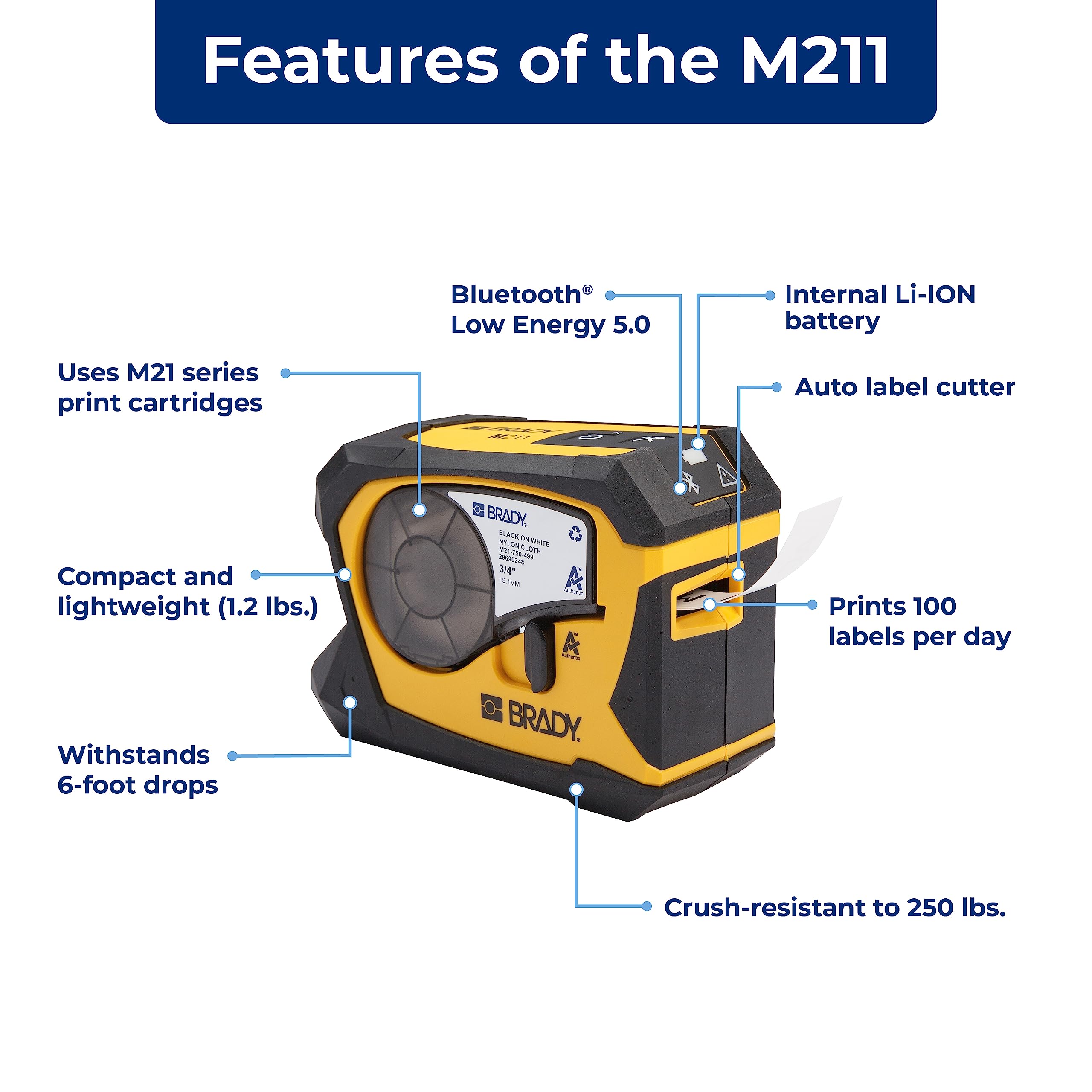 Foto 2 | Impresora De Etiquetas Brady M211 Portátil Bluetooth Monocromática - Venta Internacional.